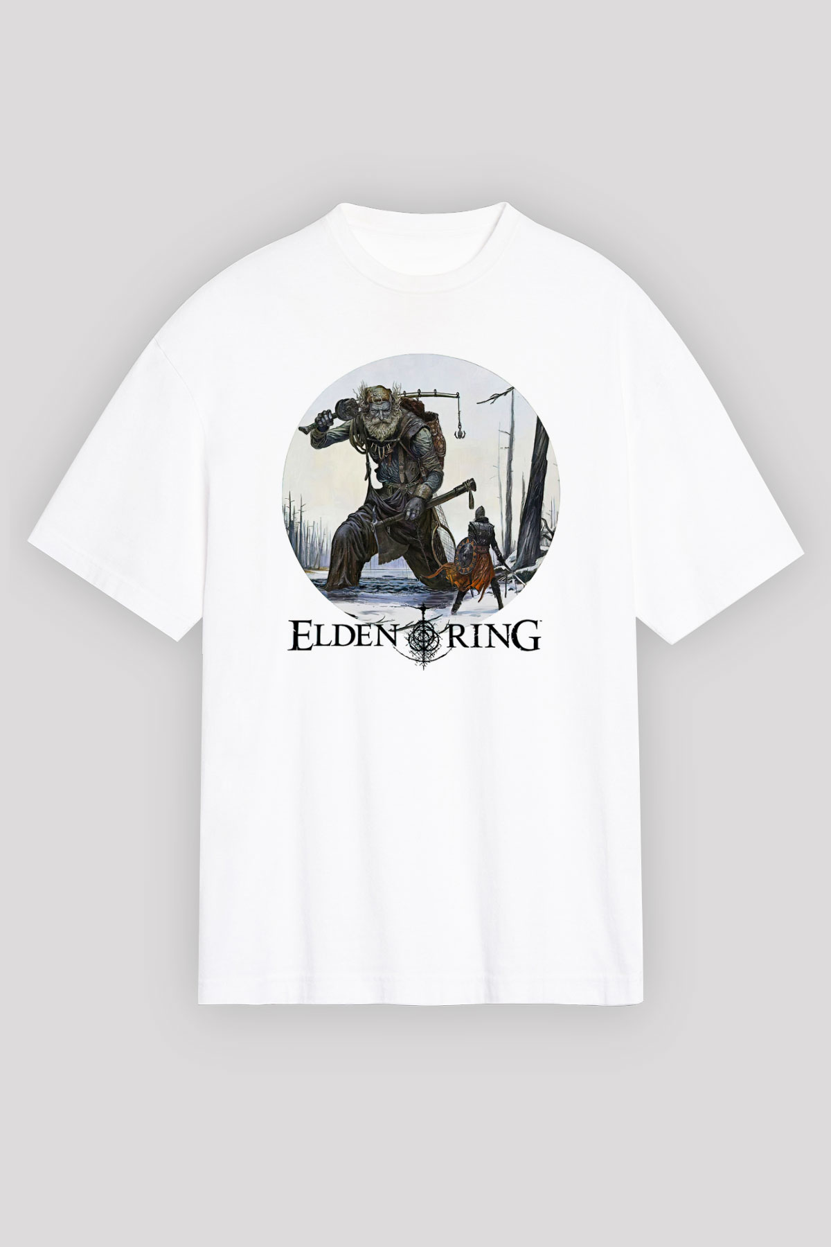 Elden Ring Baskılı Beyaz Unisex Oversize Tişört - Tshirt