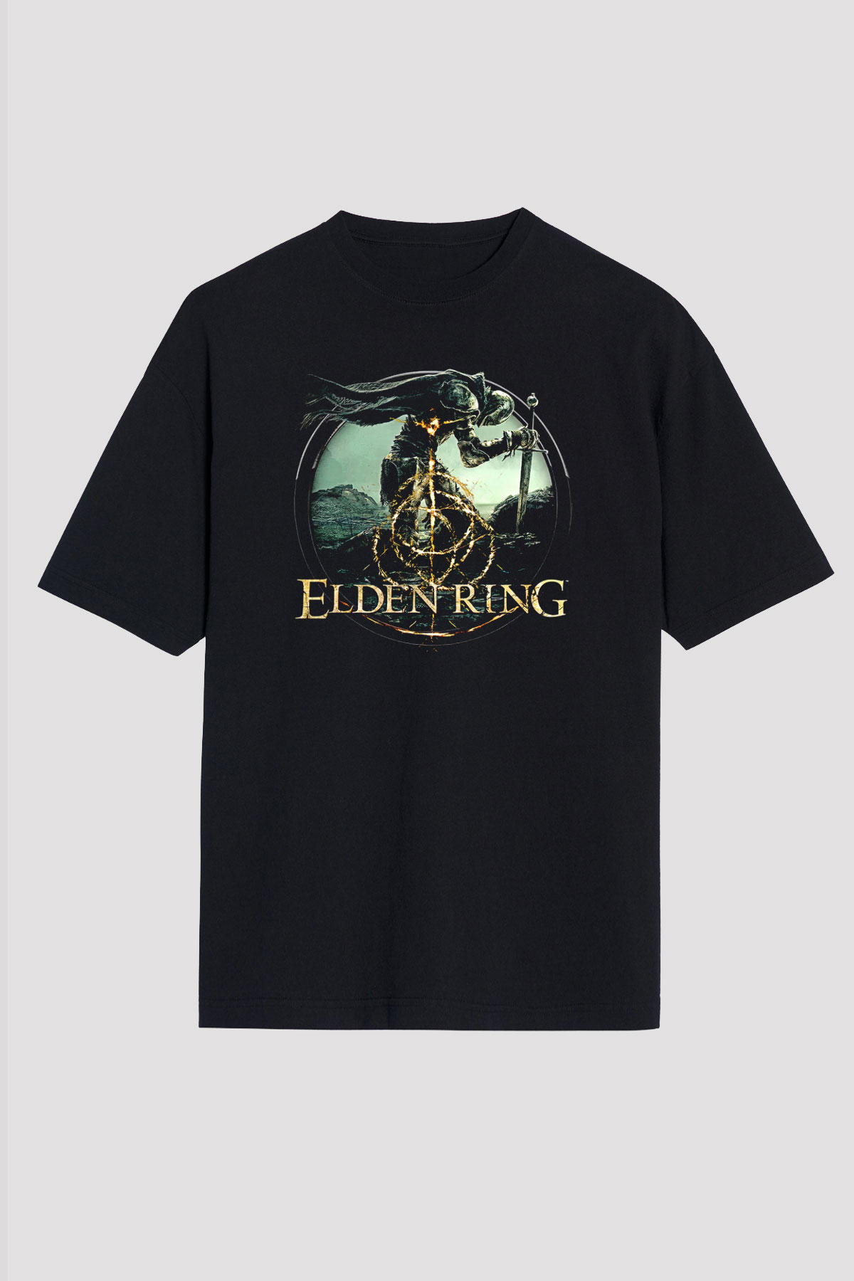Elden Ring Baskılı Unisex Siyah Oversize Tişört - Tshirt