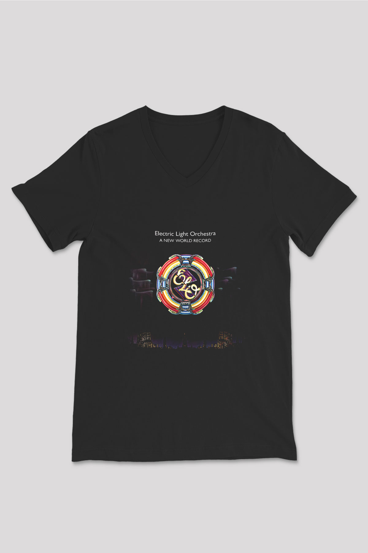 Electric Light Orchestra Baskılı Unisex Siyah V Yaka Tişört