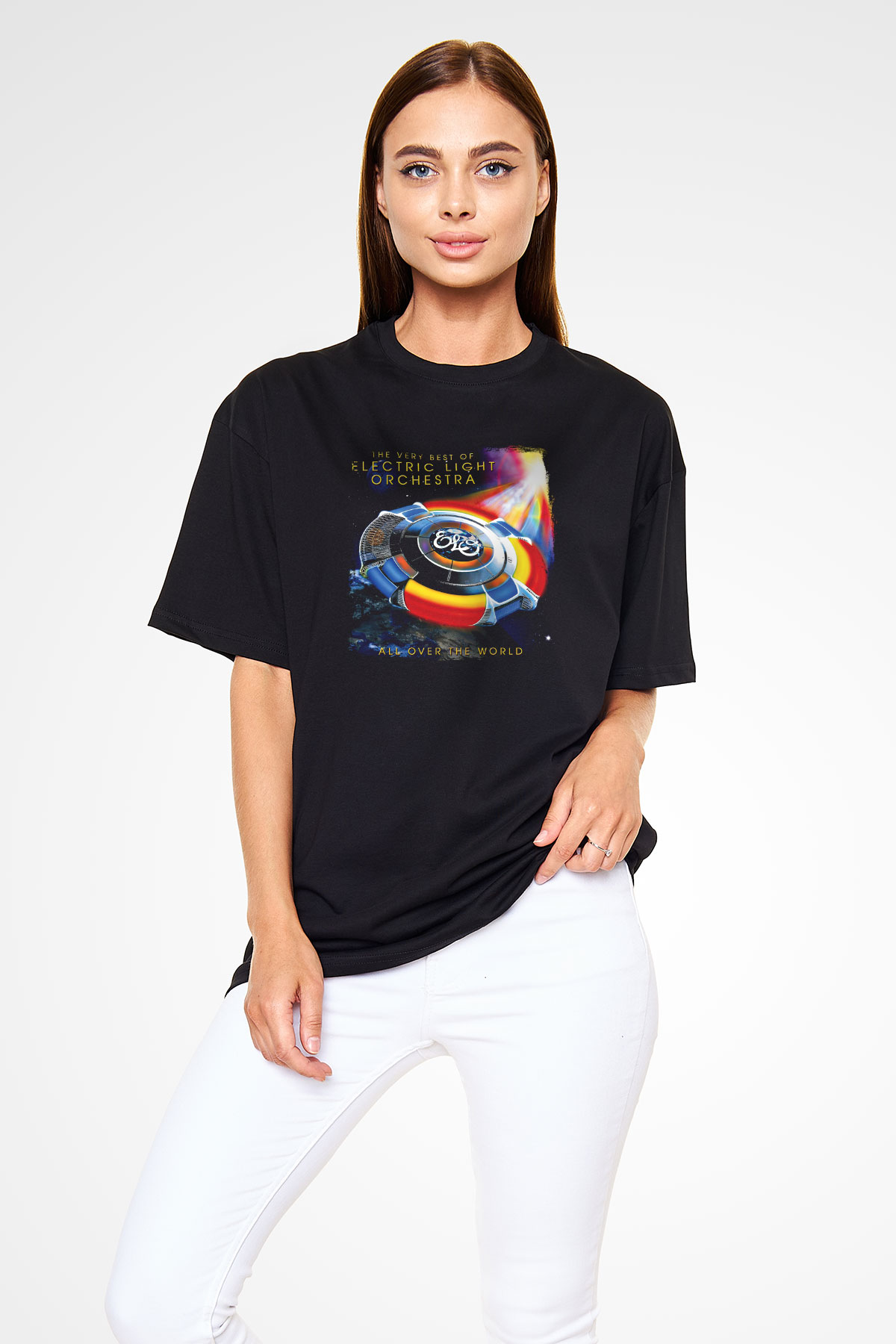 Electric Light Orchestra Baskılı Unisex Siyah Oversize Tişört