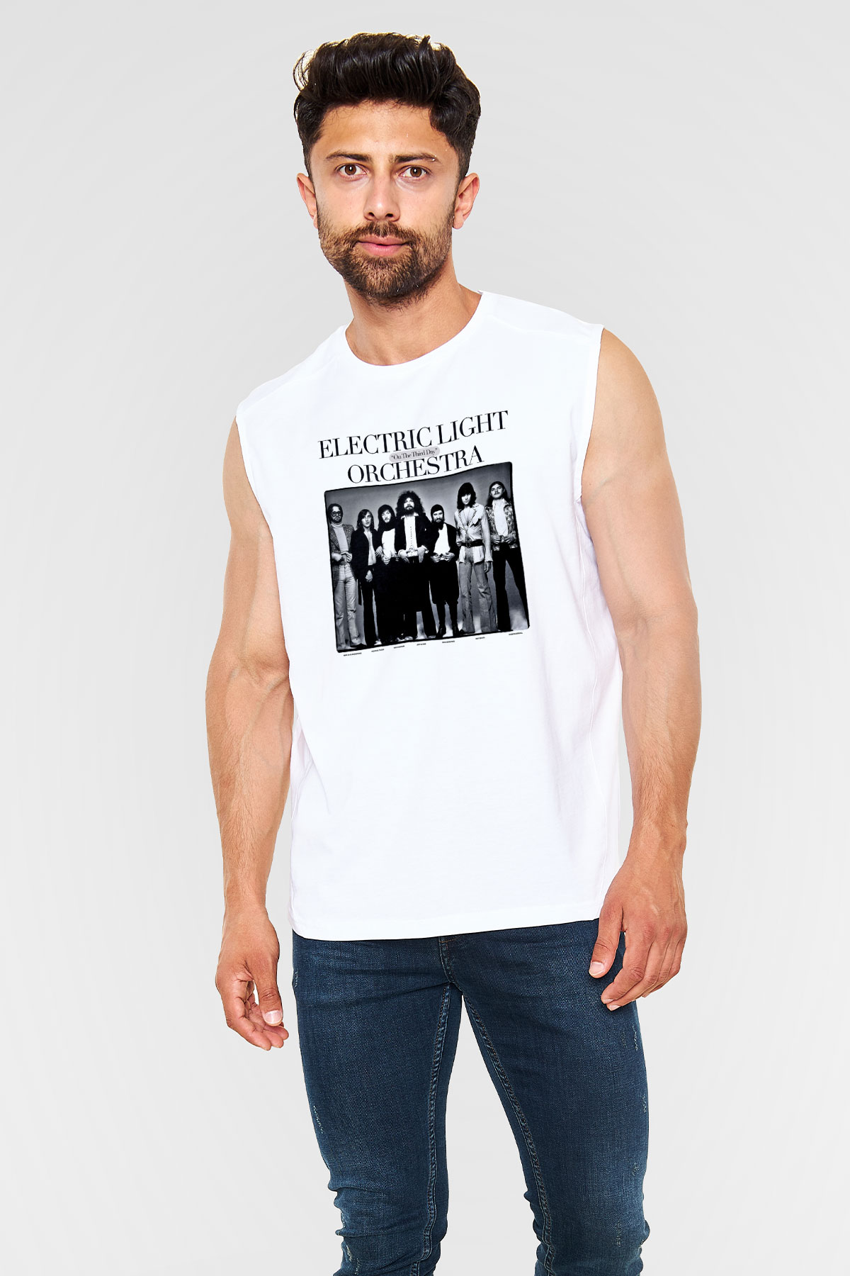 Electric Light Orchestra Baskılı Unisex Beyaz Kolsuz Tişört