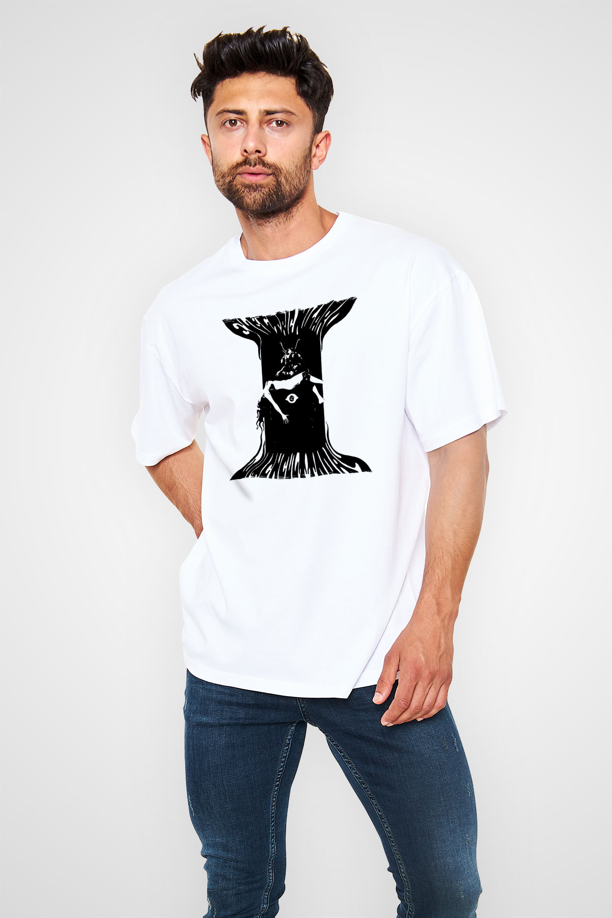 Electric Wizard Baskılı Beyaz Unisex Oversize Tişört - Tshirt