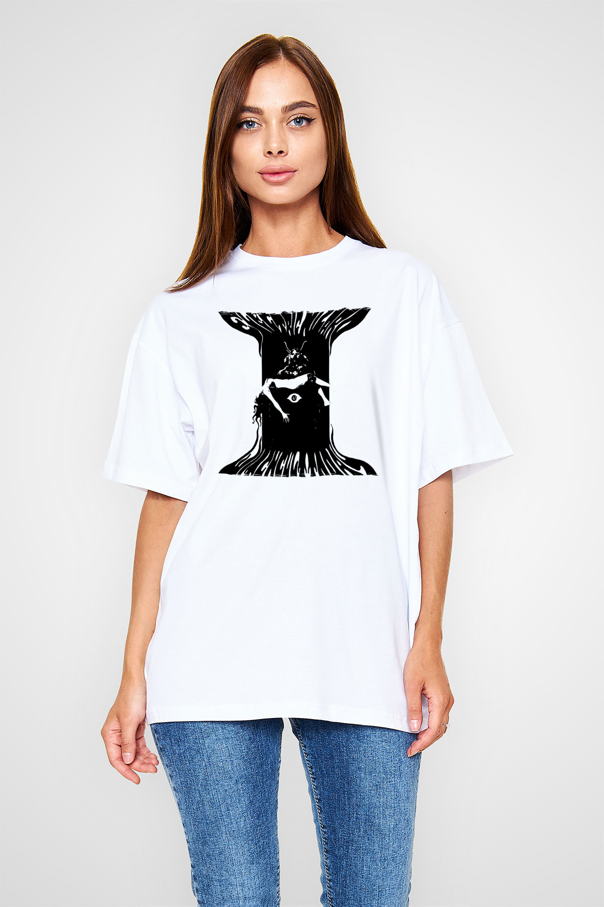 Electric Wizard Baskılı Beyaz Unisex Oversize Tişört - Tshirt