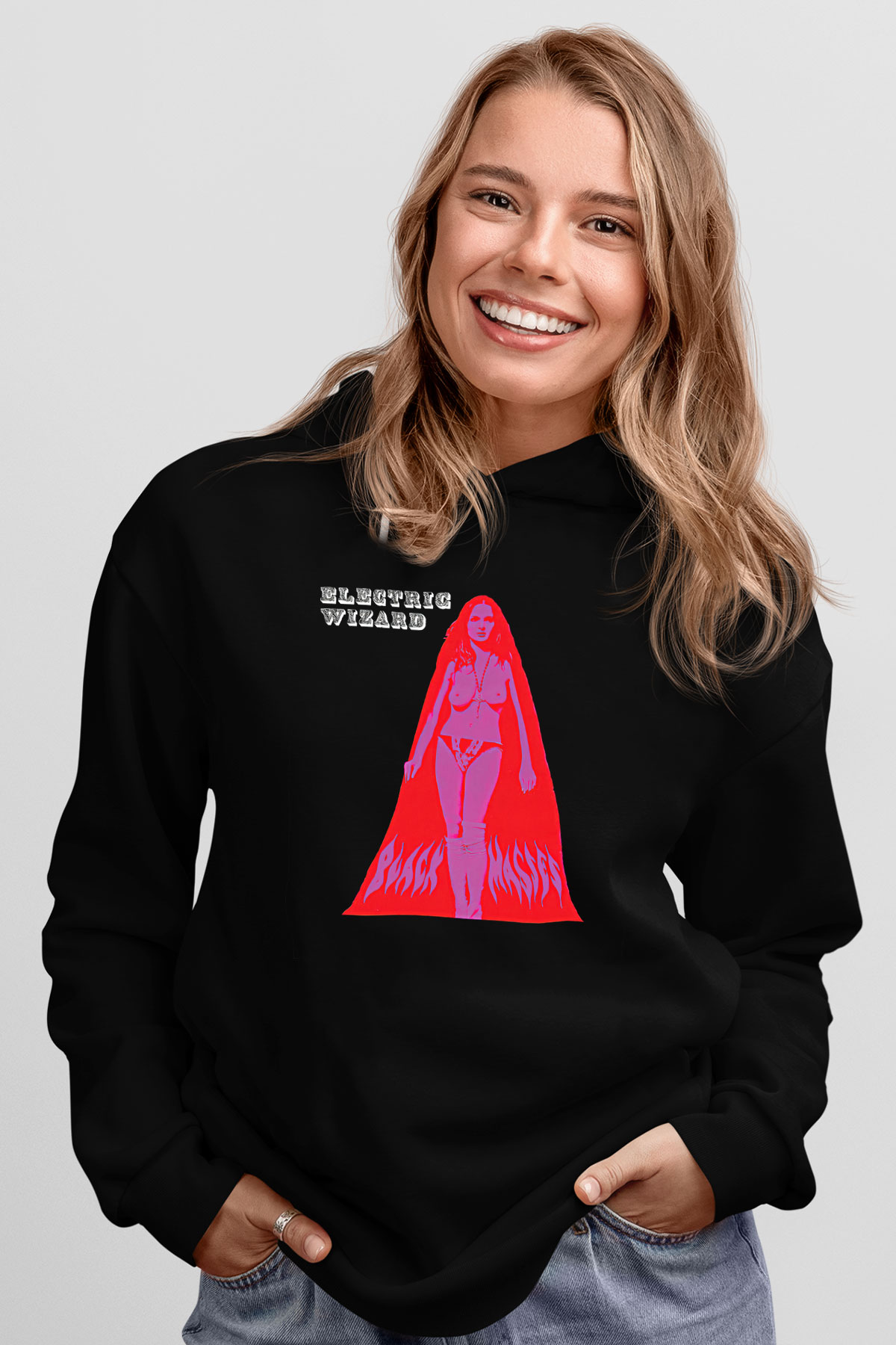 Electric Wizard Baskılı Unisex Siyah Kapüşonlu Sweatshirt
