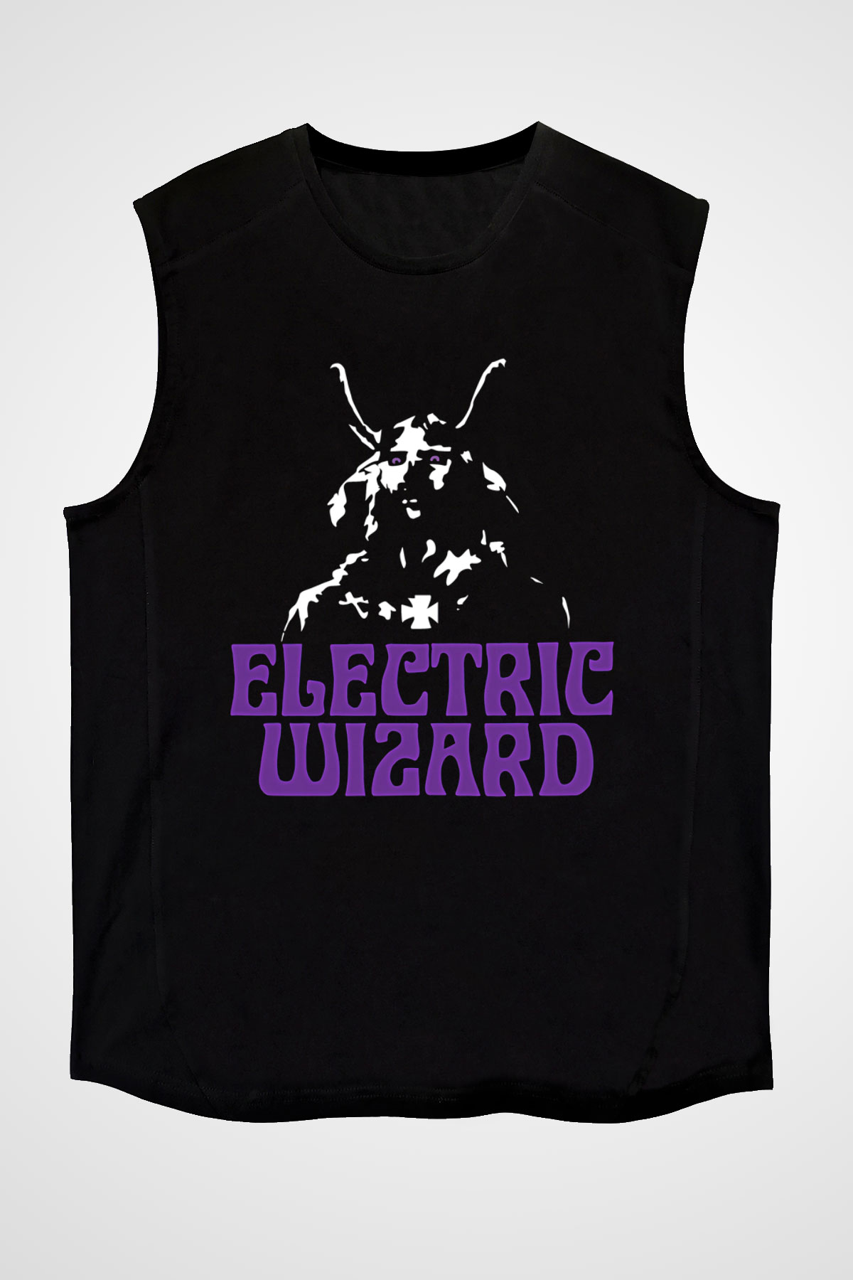 Electric Wizard Baskılı Unisex Siyah Kolsuz Tişört - Tshirt