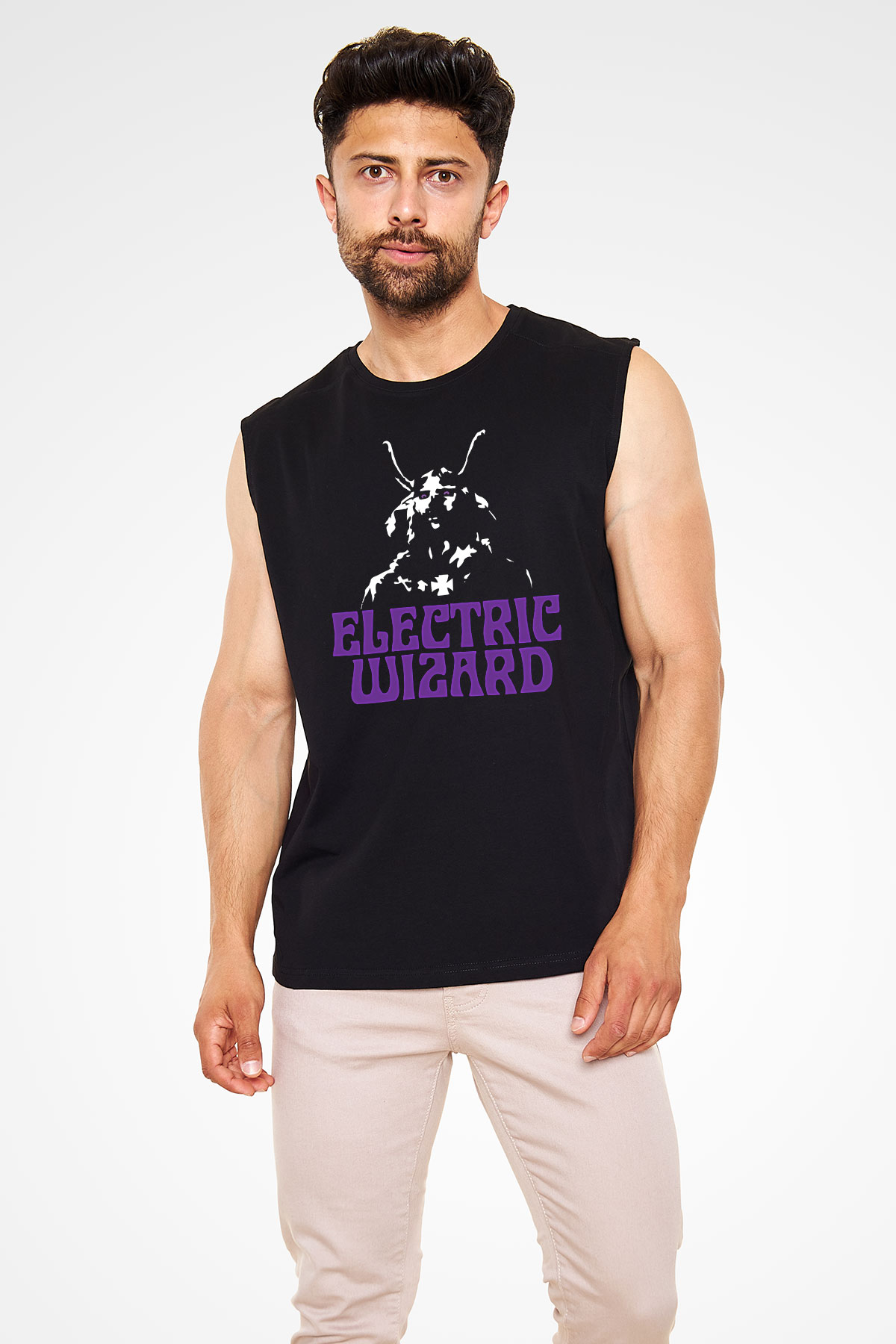 Electric Wizard Baskılı Unisex Siyah Kolsuz Tişört - Tshirt