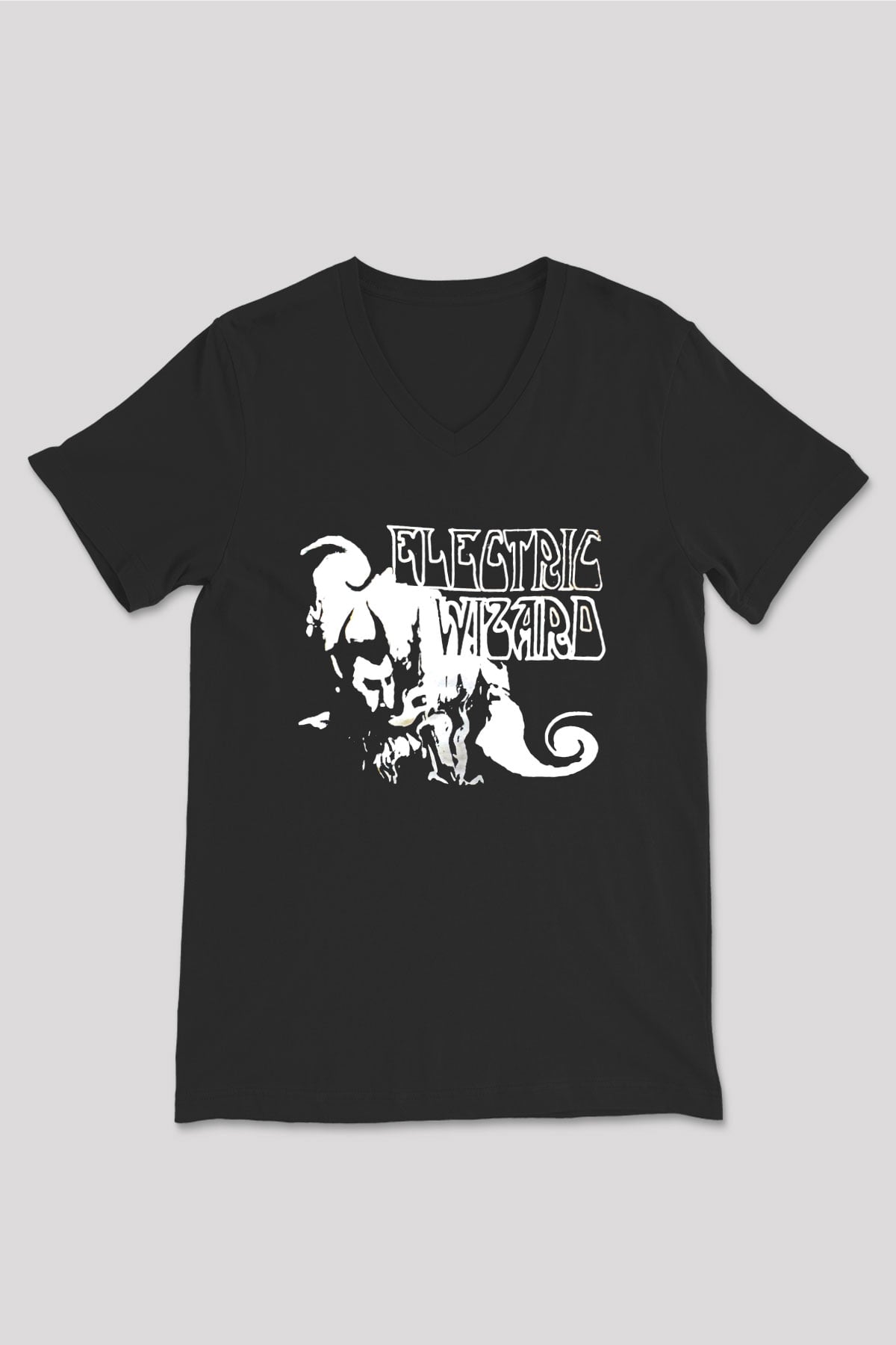Electric Wizard Baskılı Unisex Siyah V Yaka Tişört - Tshirt