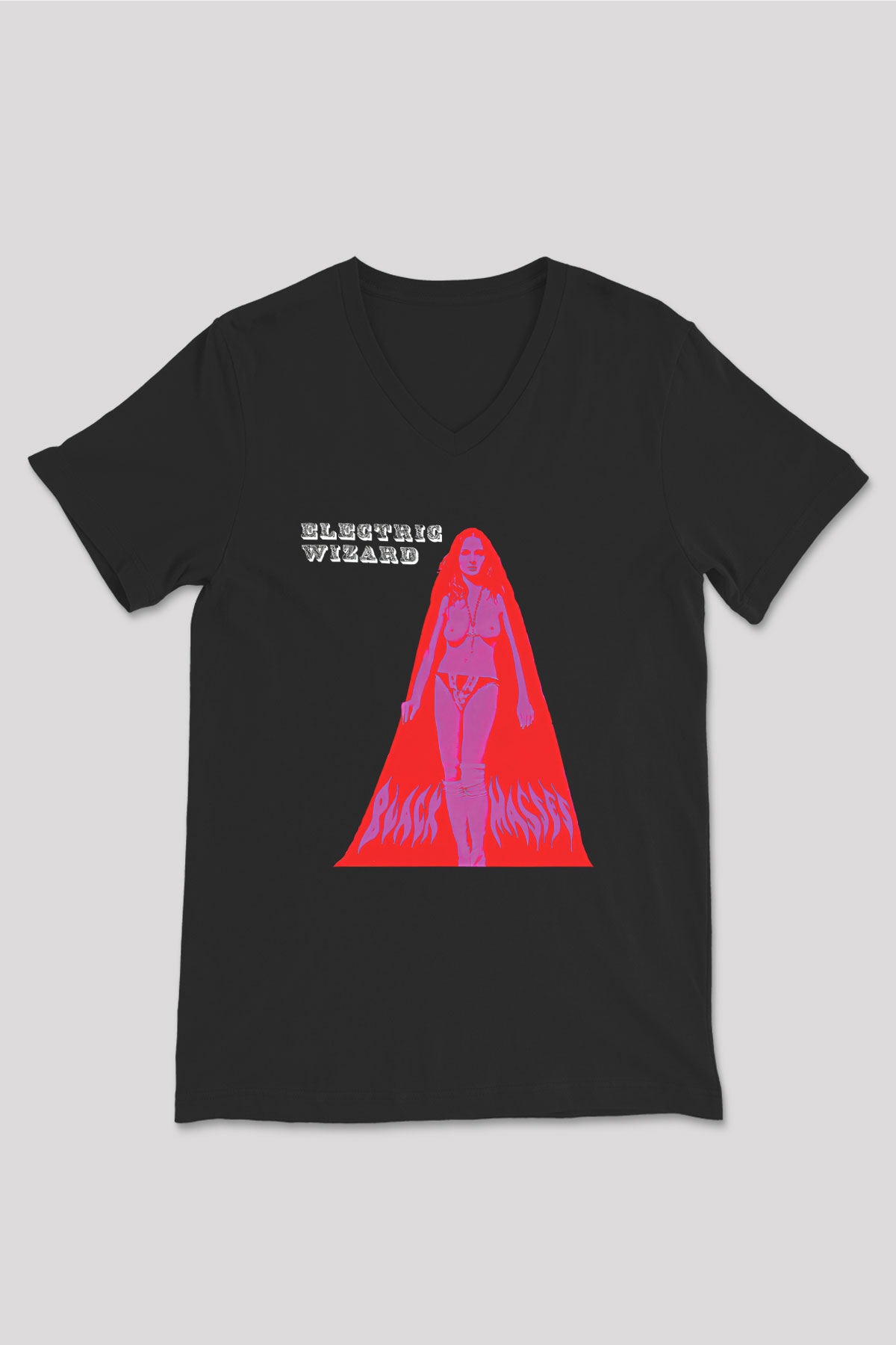 Electric Wizard Baskılı Unisex Siyah V Yaka Tişört - Tshirt