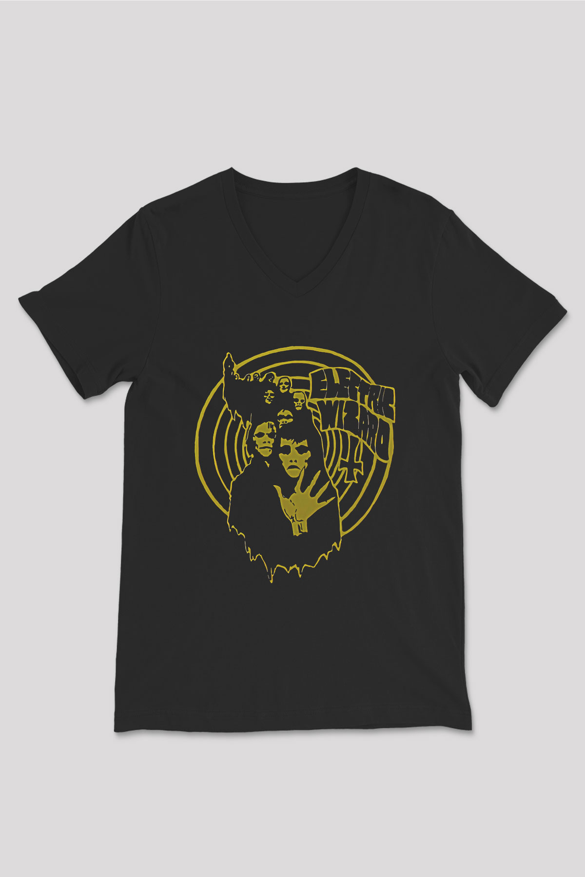 Electric Wizard Baskılı Unisex Siyah V Yaka Tişört - Tshirt