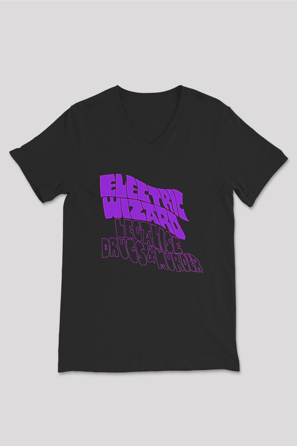 Electric Wizard Baskılı Unisex Siyah V Yaka Tişört - Tshirt