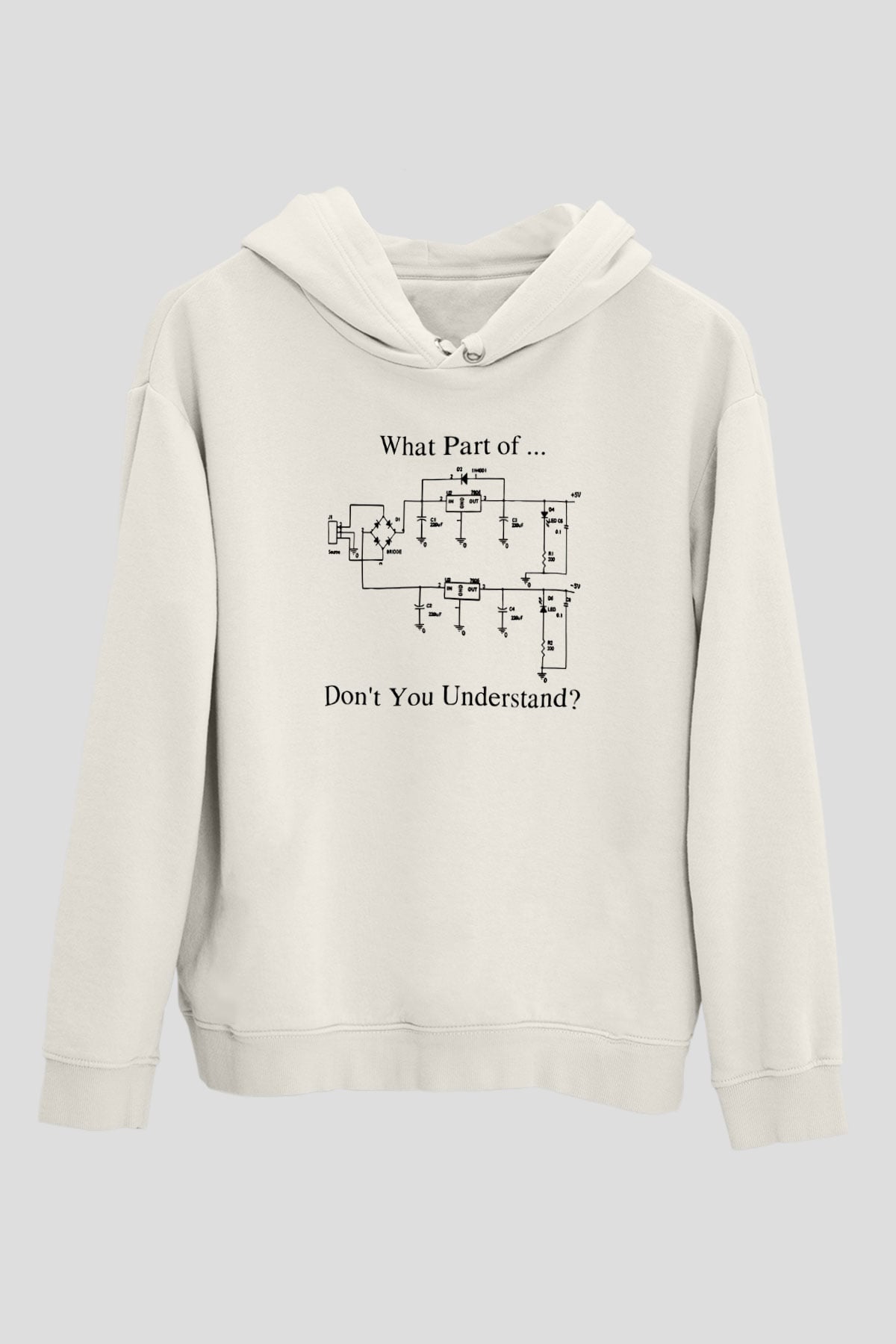 Elektrik Mühendis Baskılı Unisex Ekru Hoodie