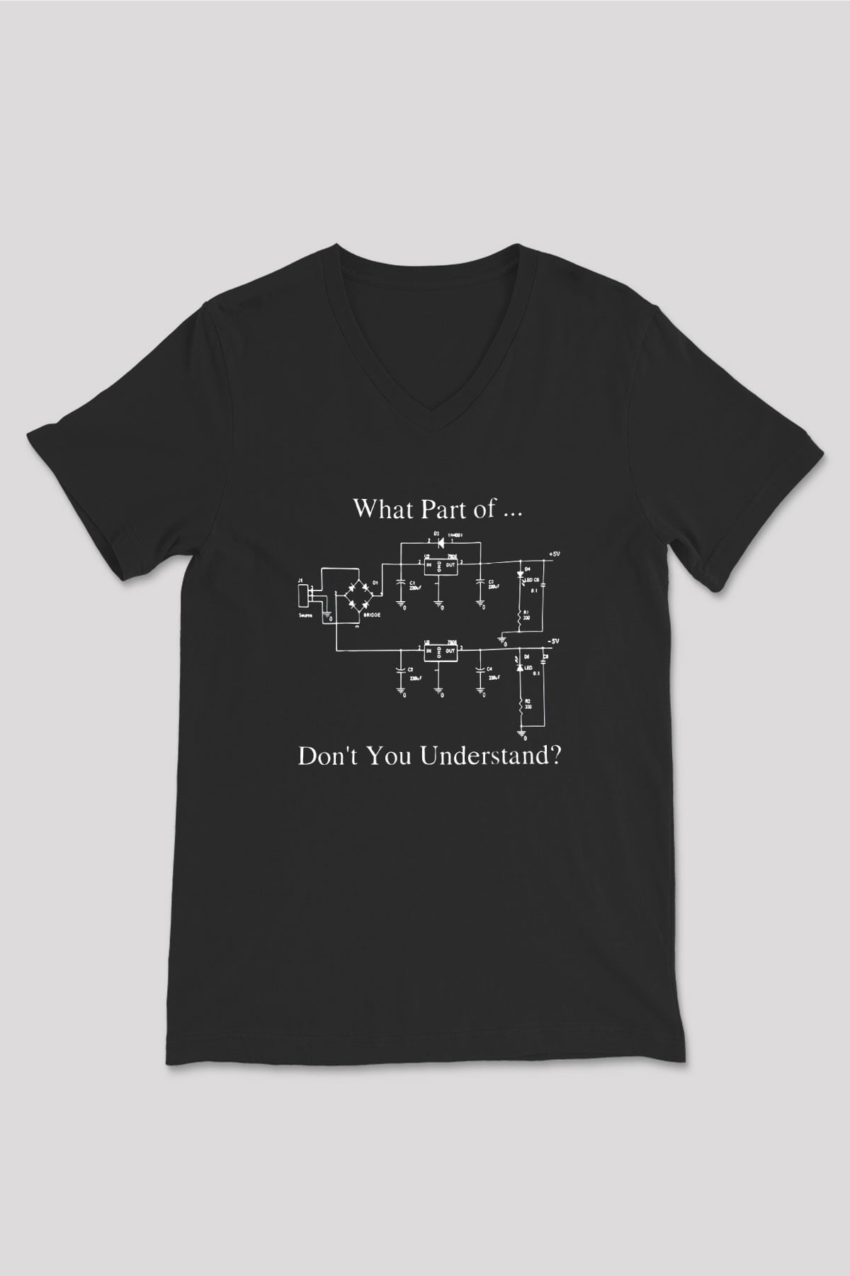 Elektrik Mühendis Baskılı Unisex V Yaka Siyah Tİşört - Tshirt