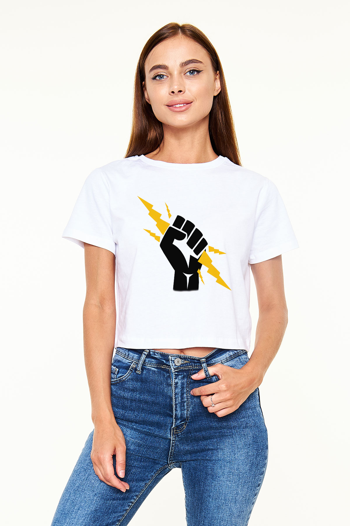 Elektrikçi Beyaz Croptop Tişört