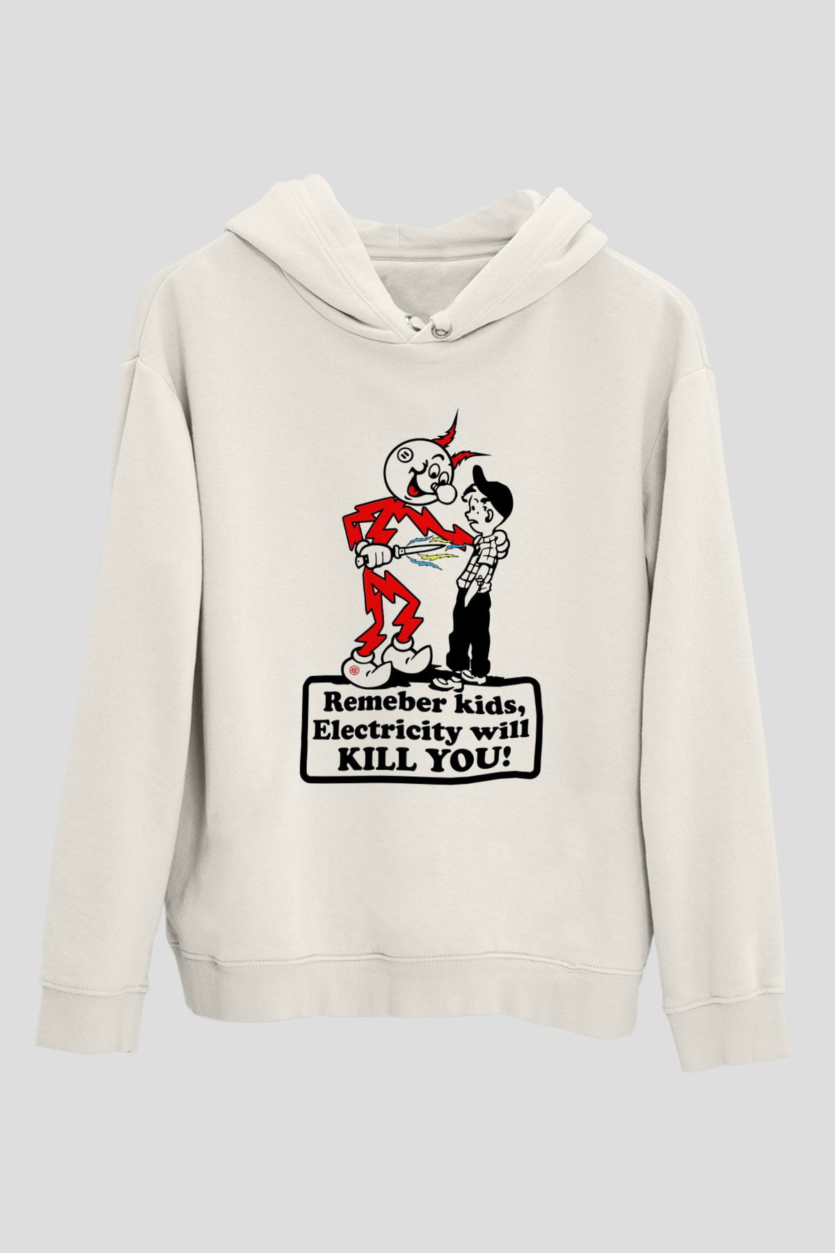 Elektrikçi Beyaz Unisex Kapüşonlu Sweatshirt