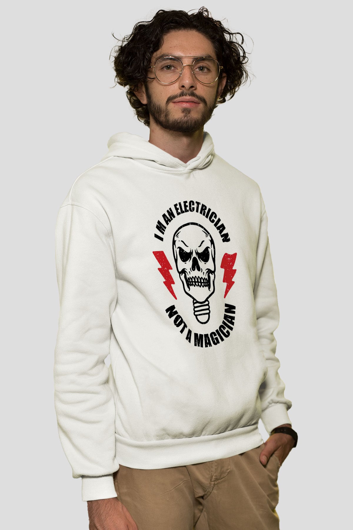 Elektrikçi Beyaz Unisex Kapüşonlu Sweatshirt