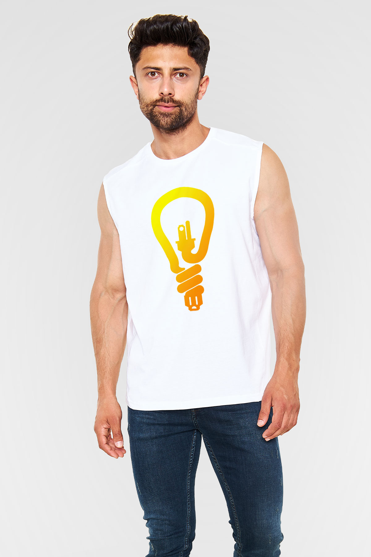 Elektrikçi Beyaz Unisex Kolsuz Tişört