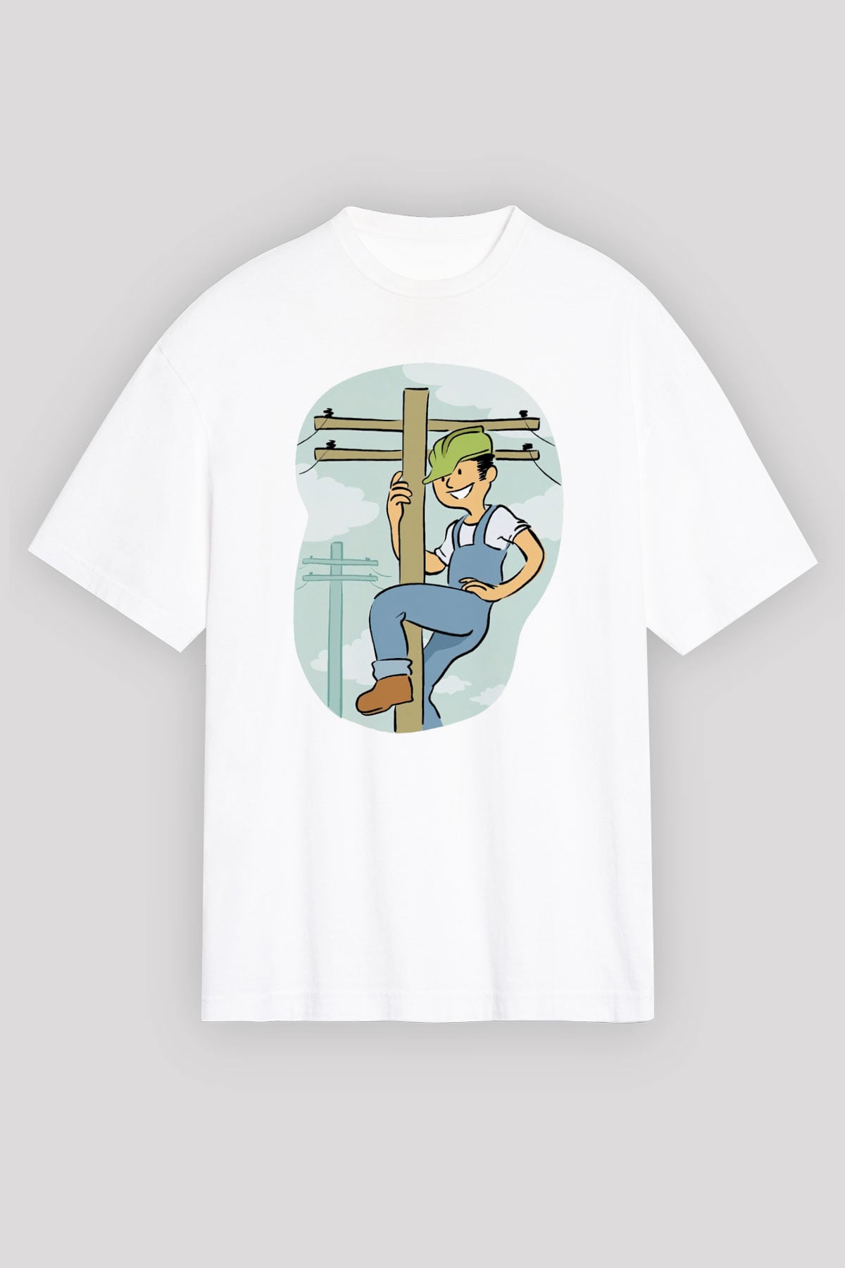 Elektrikçi Beyaz Unisex Oversize Tişört T-Shirt