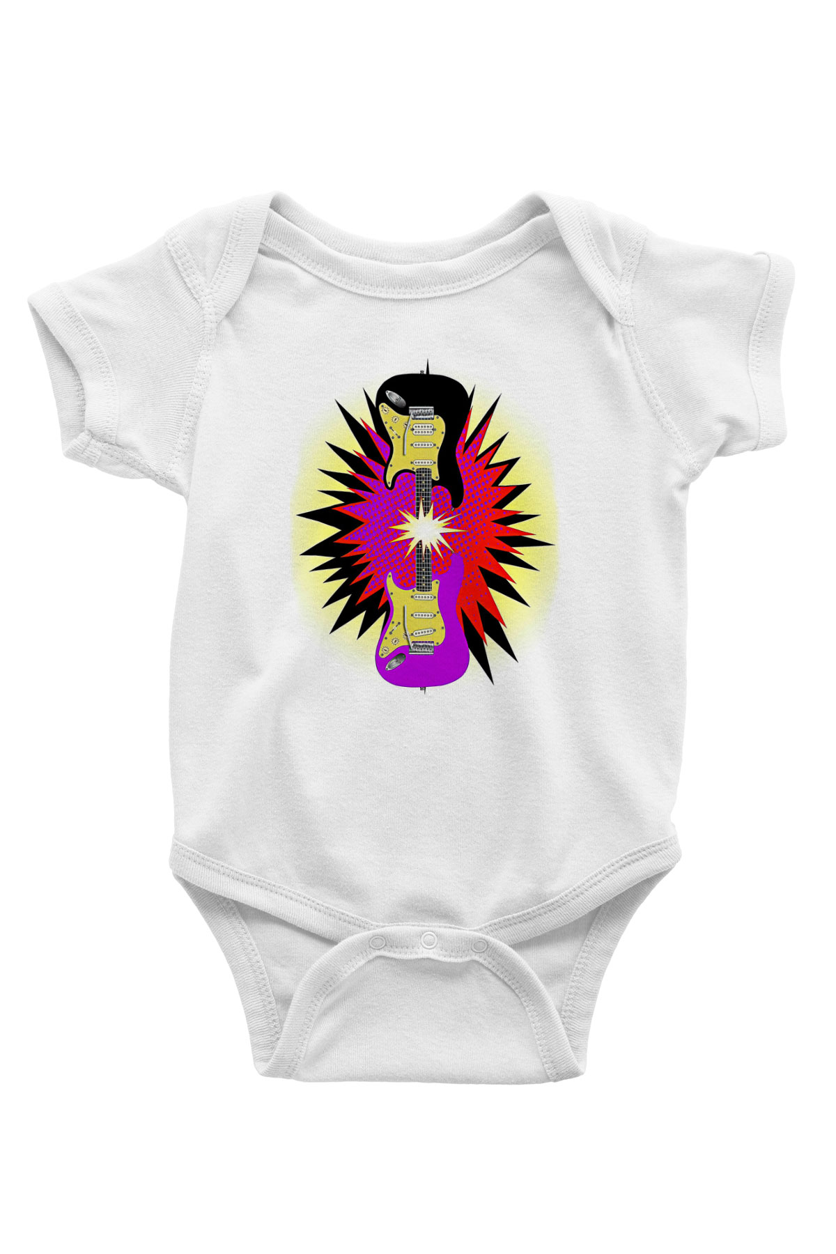 Elektro Gitar Baskılı Beyaz Unisex Bebek Body - Zıbın