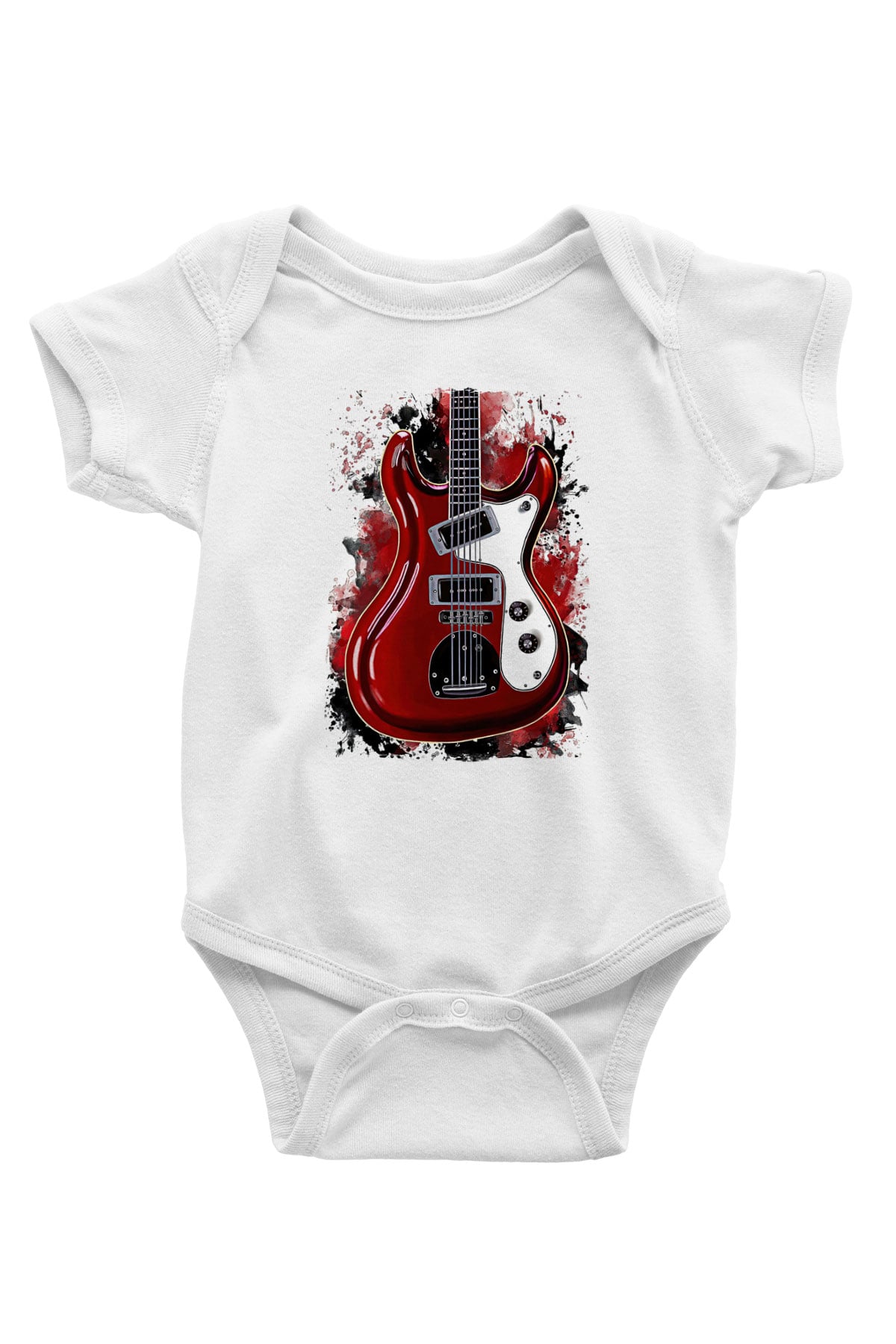 Elektro Gitar Baskılı Beyaz Unisex Bebek Body - Zıbın