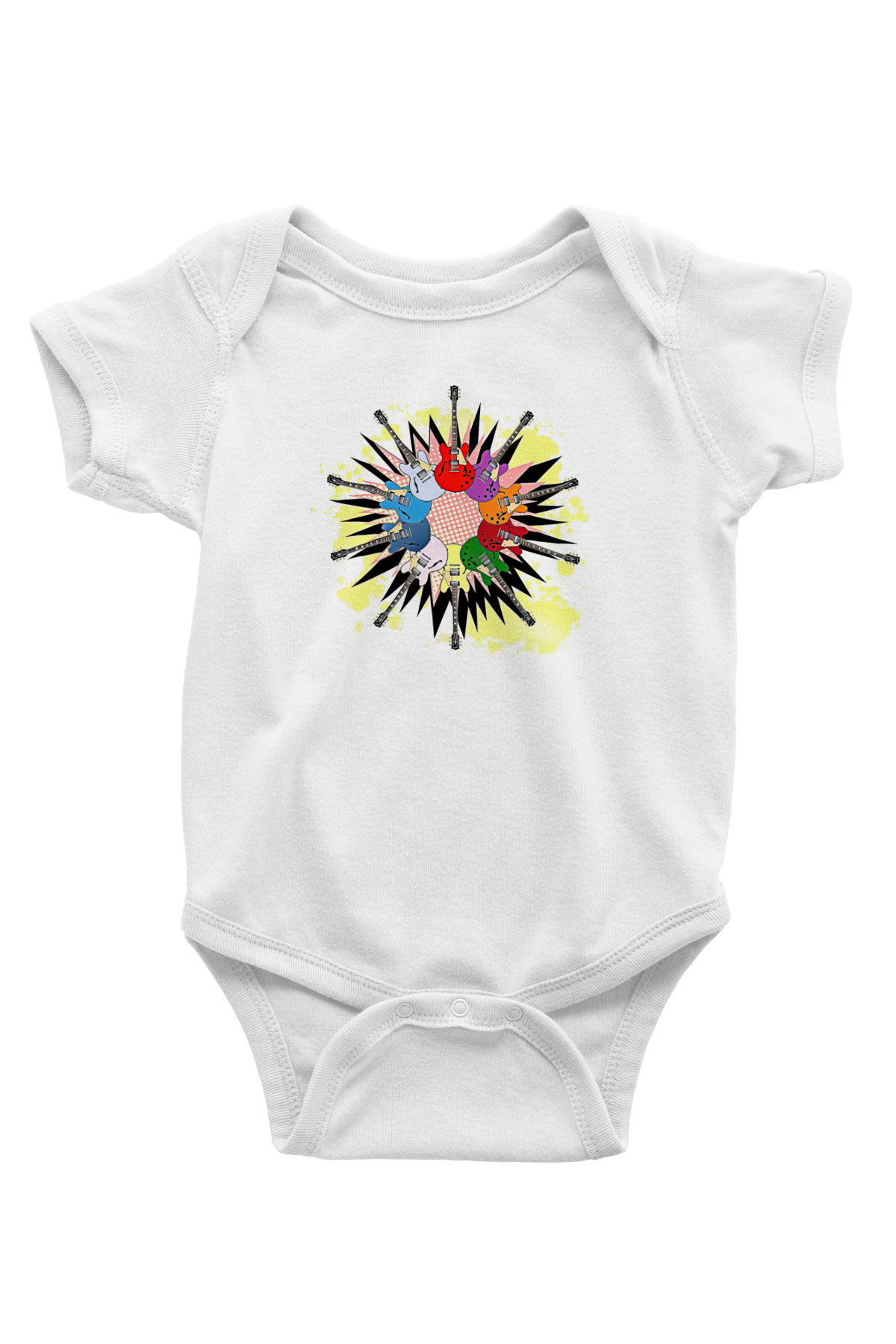 Elektro Gitar Baskılı Beyaz Unisex Bebek Body - Zıbın