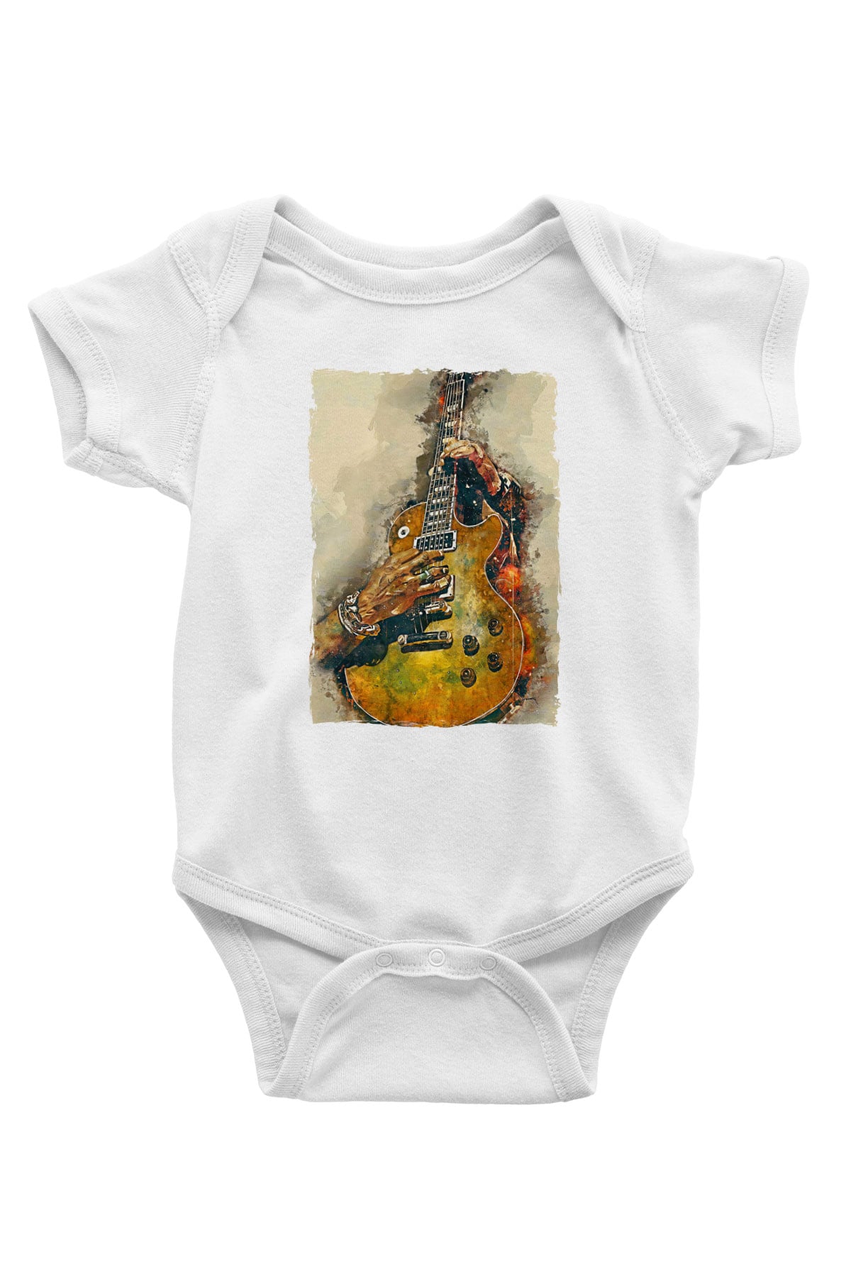 Elektro Gitar Baskılı Beyaz Unisex Bebek Body - Zıbın