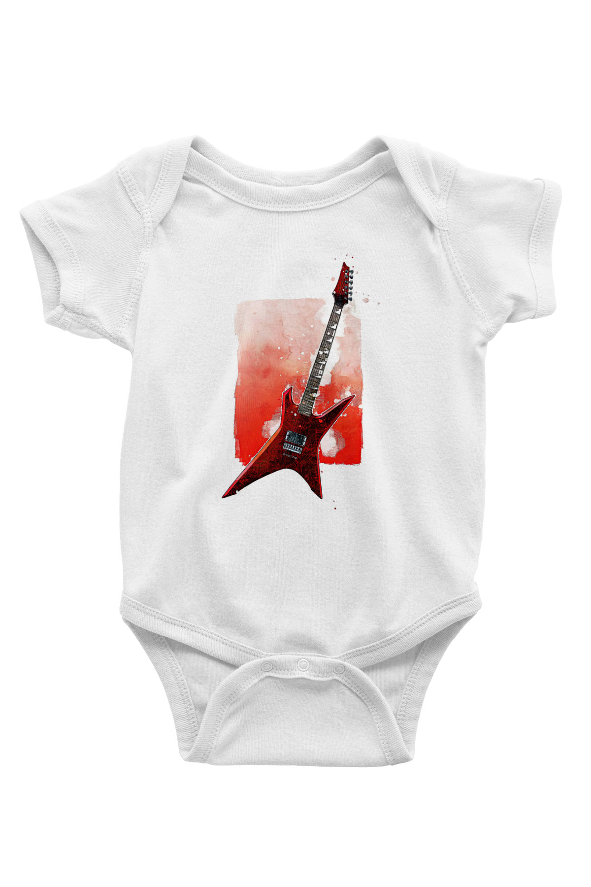 Elektro Gitar Baskılı Beyaz Unisex Bebek Body - Zıbın