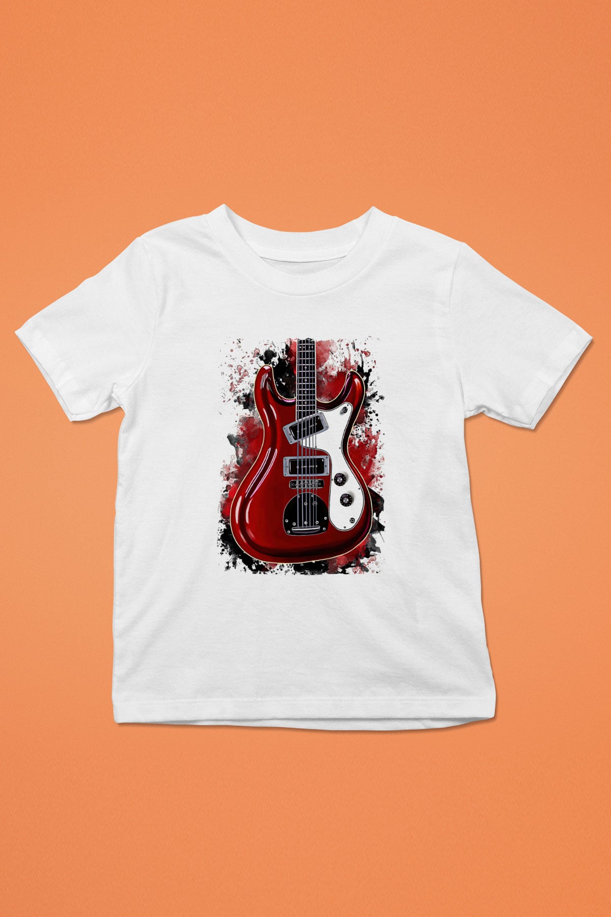 Elektro Gitar Baskılı Beyaz Unisex Beyaz Çocuk Tişört - Tshirt