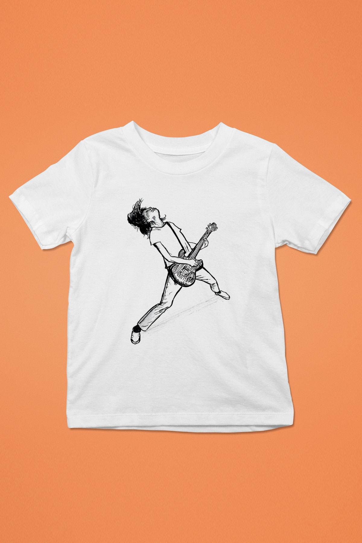 Elektro Gitar Baskılı Beyaz Unisex Beyaz Çocuk Tişört - Tshirt