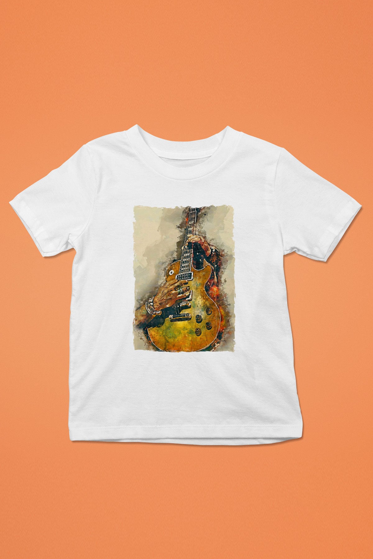 Elektro Gitar Baskılı Beyaz Unisex Beyaz Çocuk Tişört - Tshirt