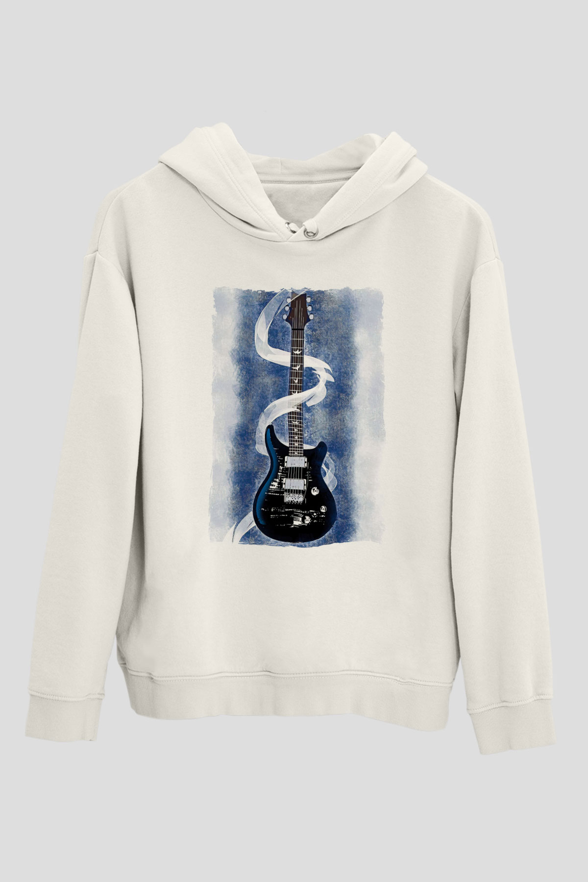 Elektro Gitar Baskılı Beyaz Unisex Hoodie