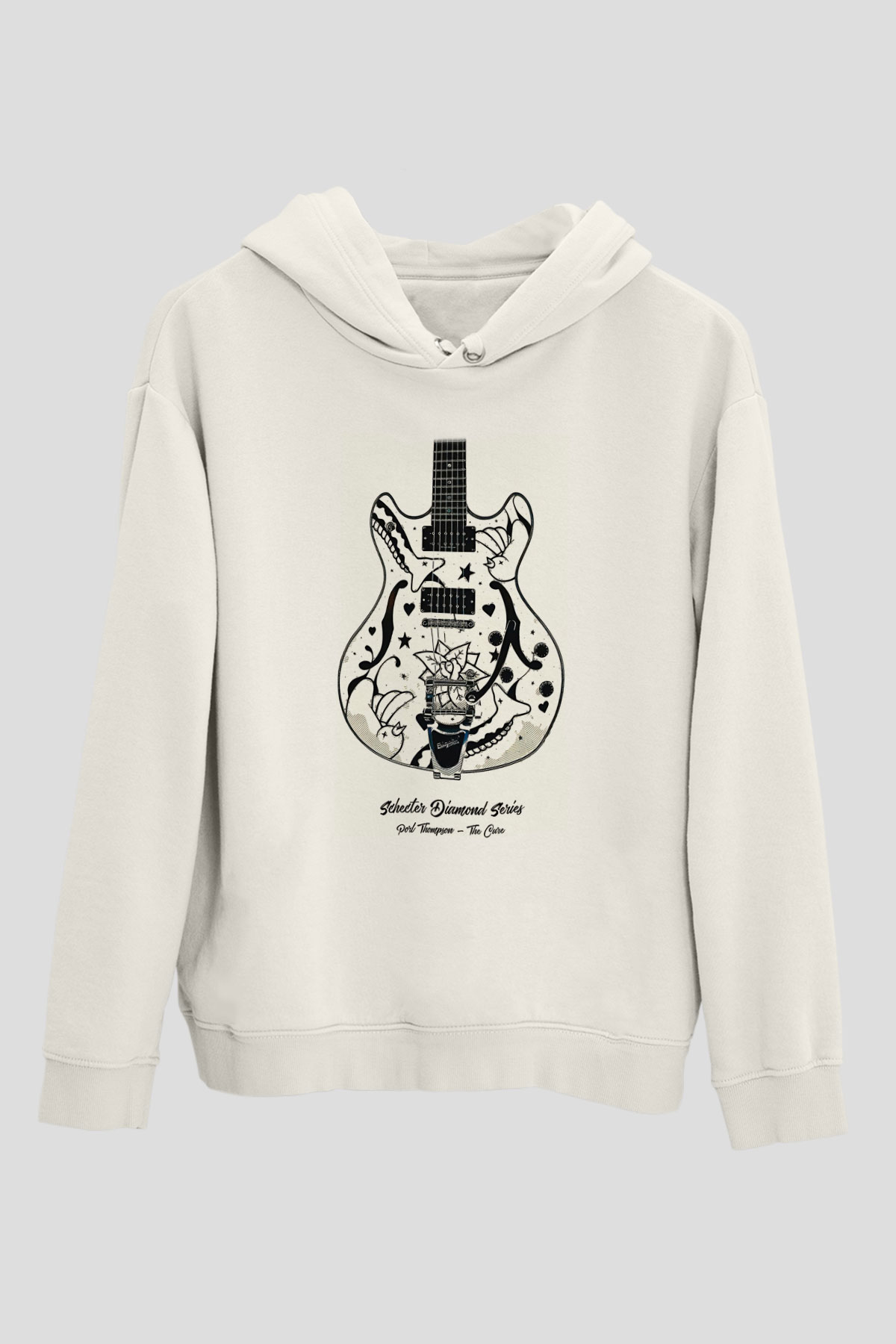 Elektro Gitar Baskılı Beyaz Unisex Hoodie