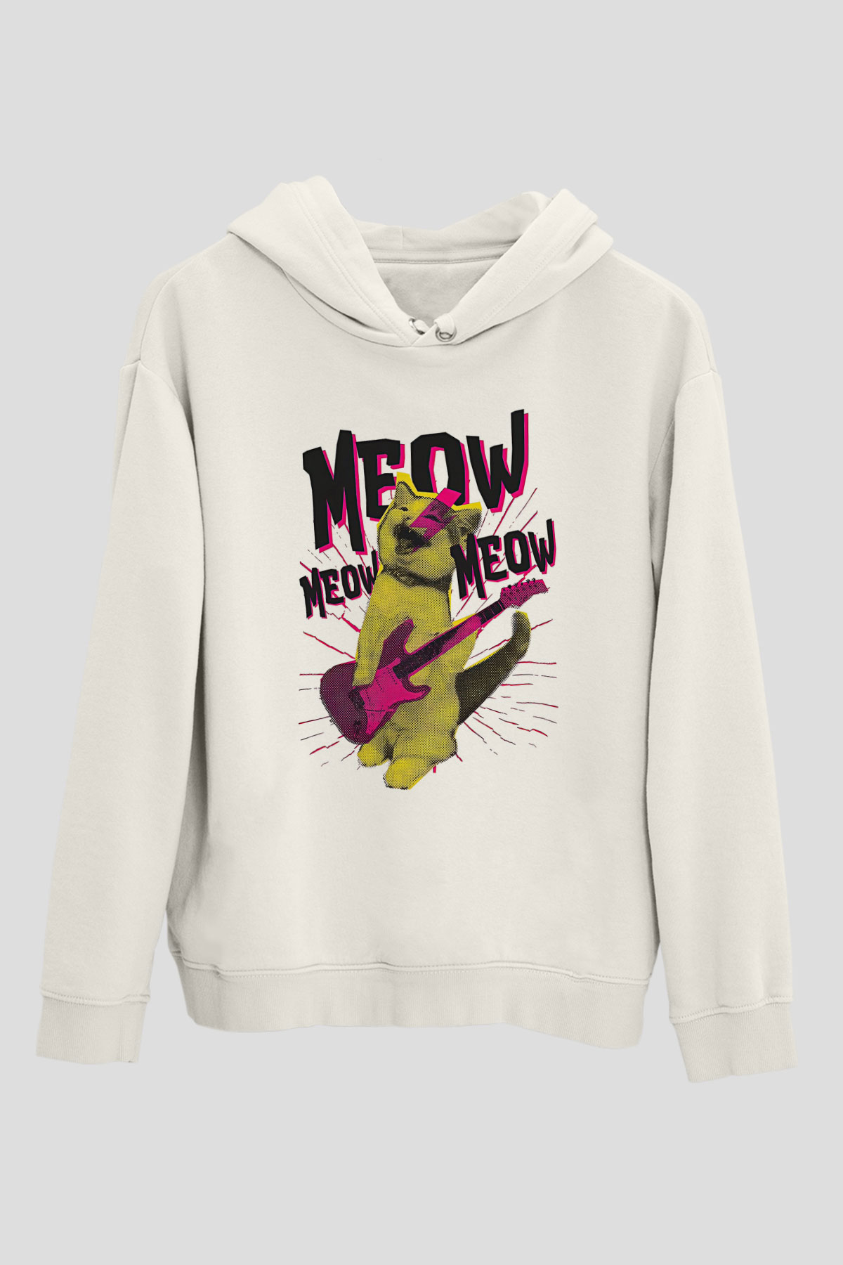 Elektro Gitar Baskılı Beyaz Unisex Hoodie