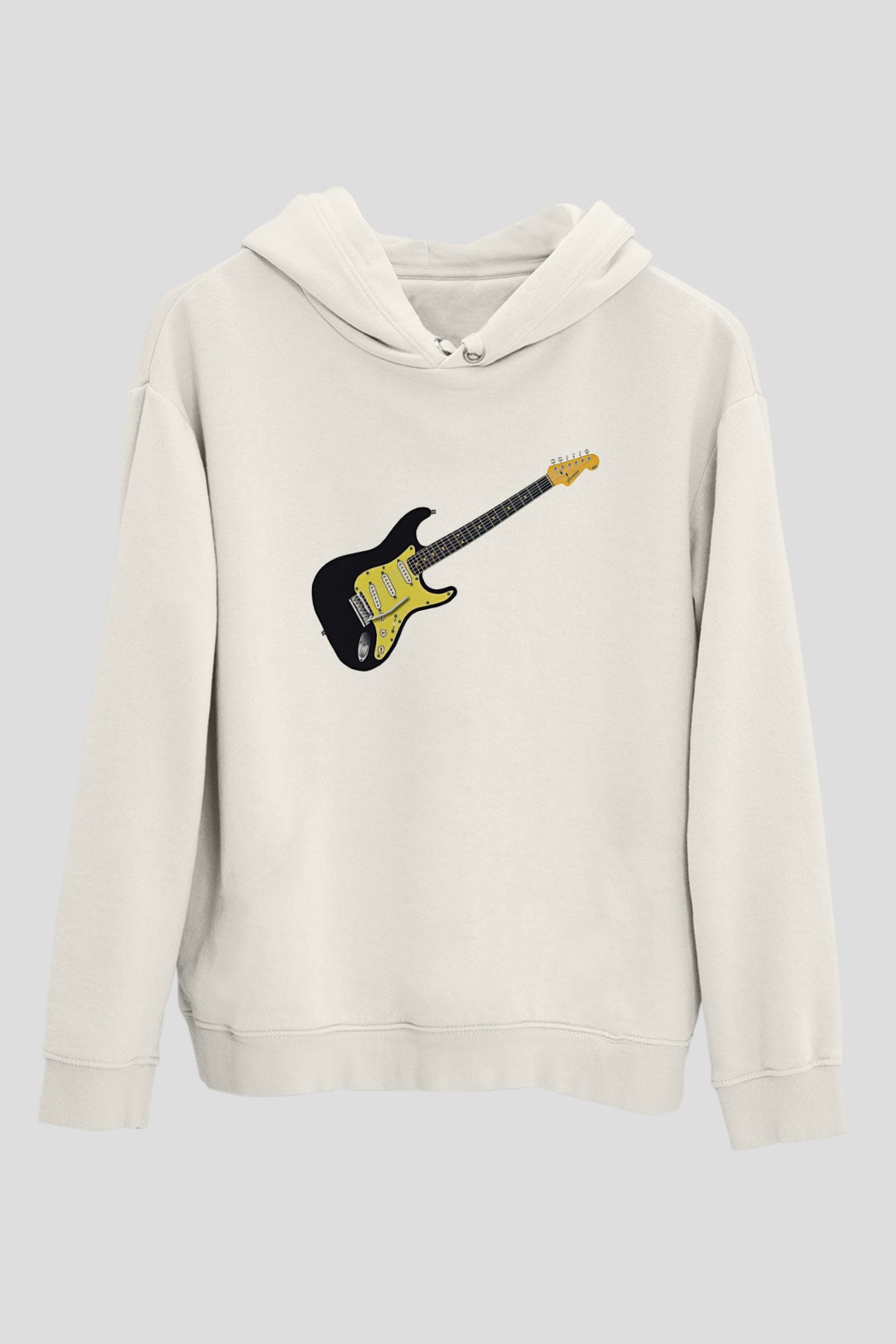 Elektro Gitar Baskılı Beyaz Unisex Hoodie