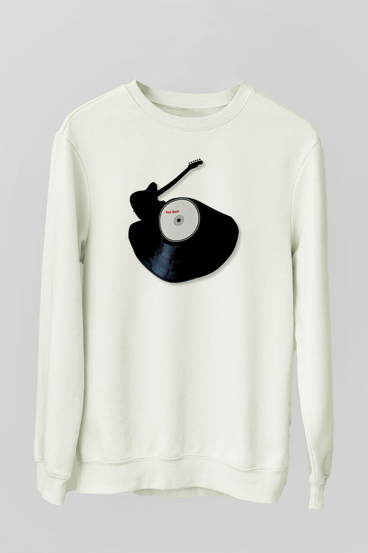 Elektro Gitar Baskılı Beyaz Unisex Sweatshirt