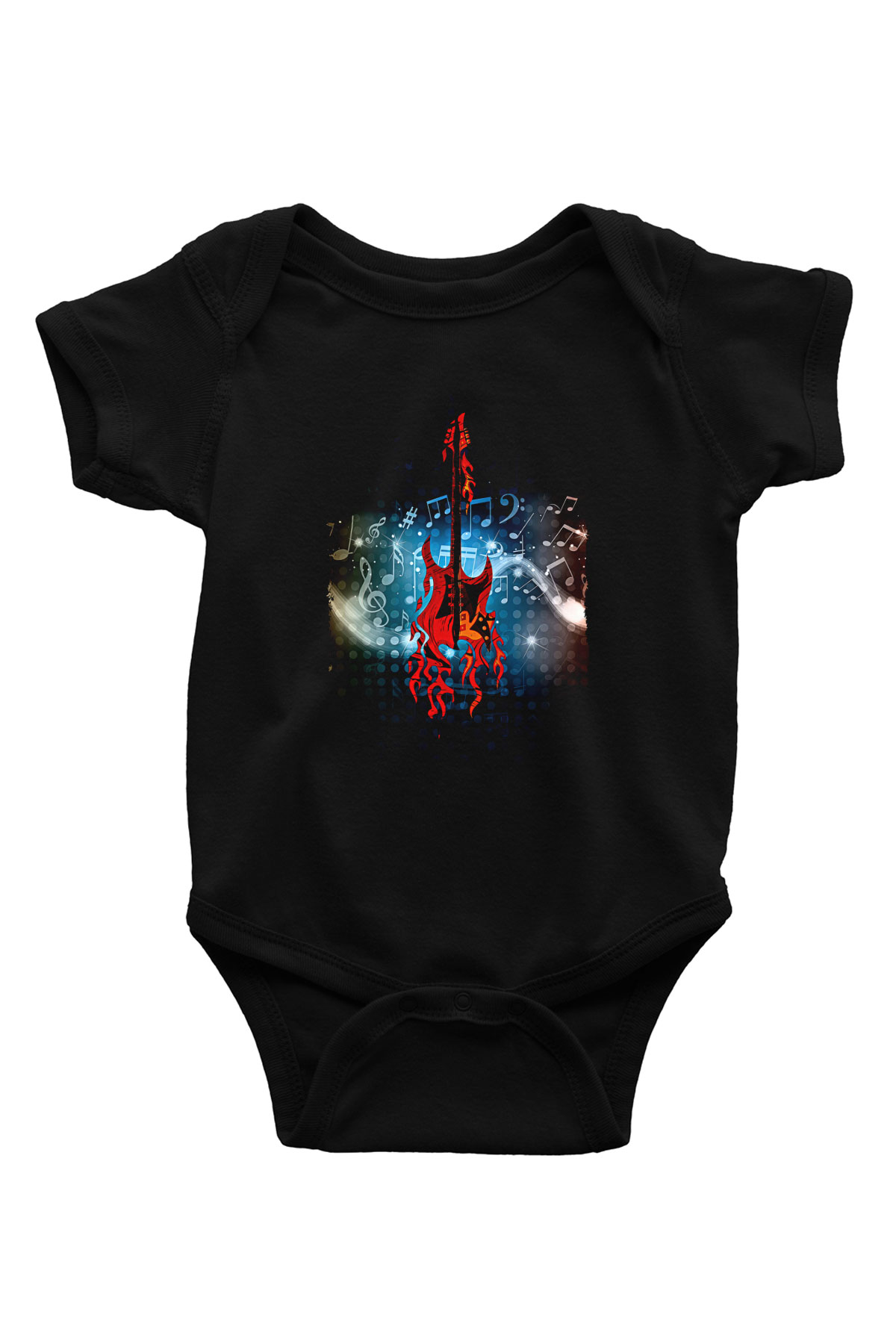 Elektro Gitar Baskılı Unisex Siyah Bebek Body - Zıbın