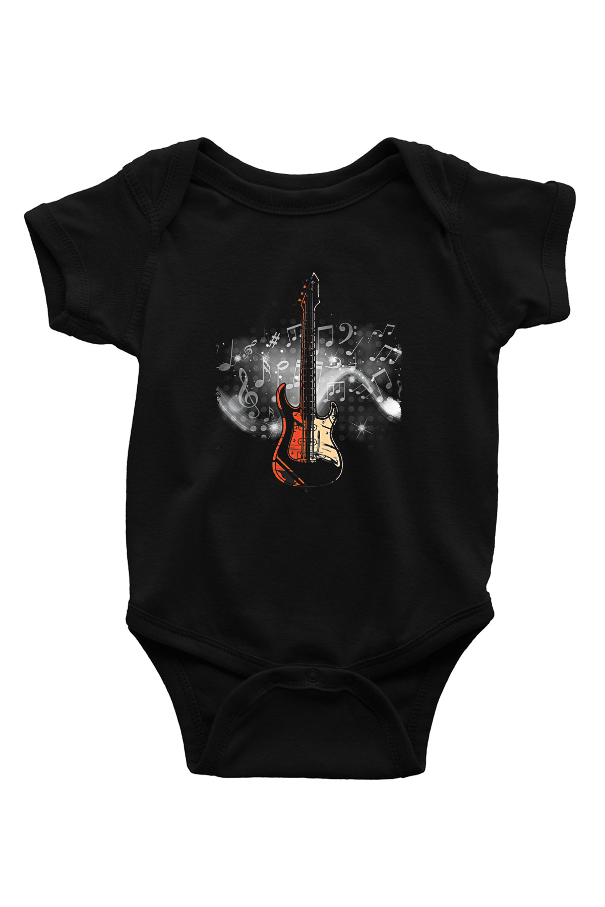 Elektro Gitar Baskılı Unisex Siyah Bebek Body - Zıbın