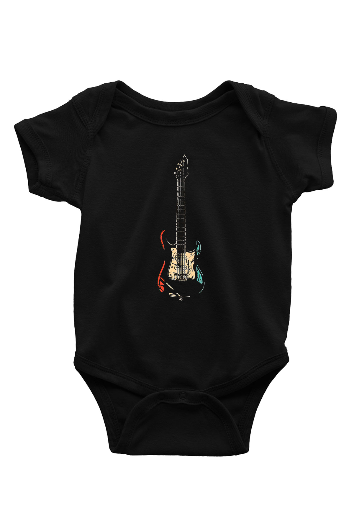 Elektro Gitar Baskılı Unisex Siyah Bebek Body - Zıbın