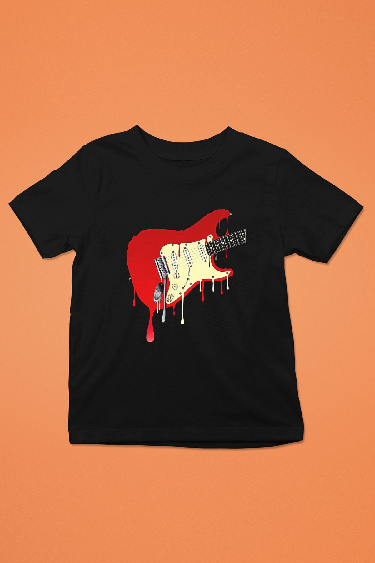 Elektro Gitar Baskılı Unisex Siyah Çocuk Tişört - Tshirt