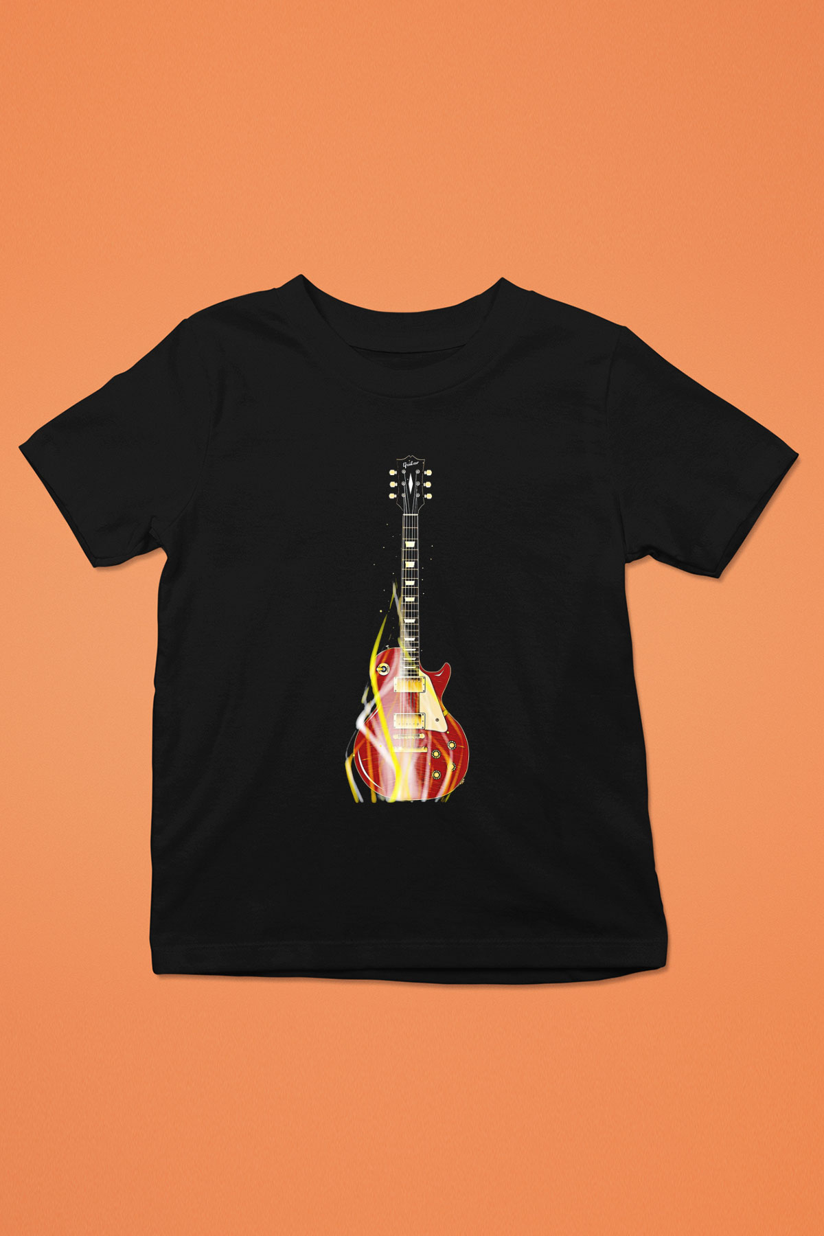 Elektro Gitar Baskılı Unisex Siyah Çocuk Tişört - Tshirt