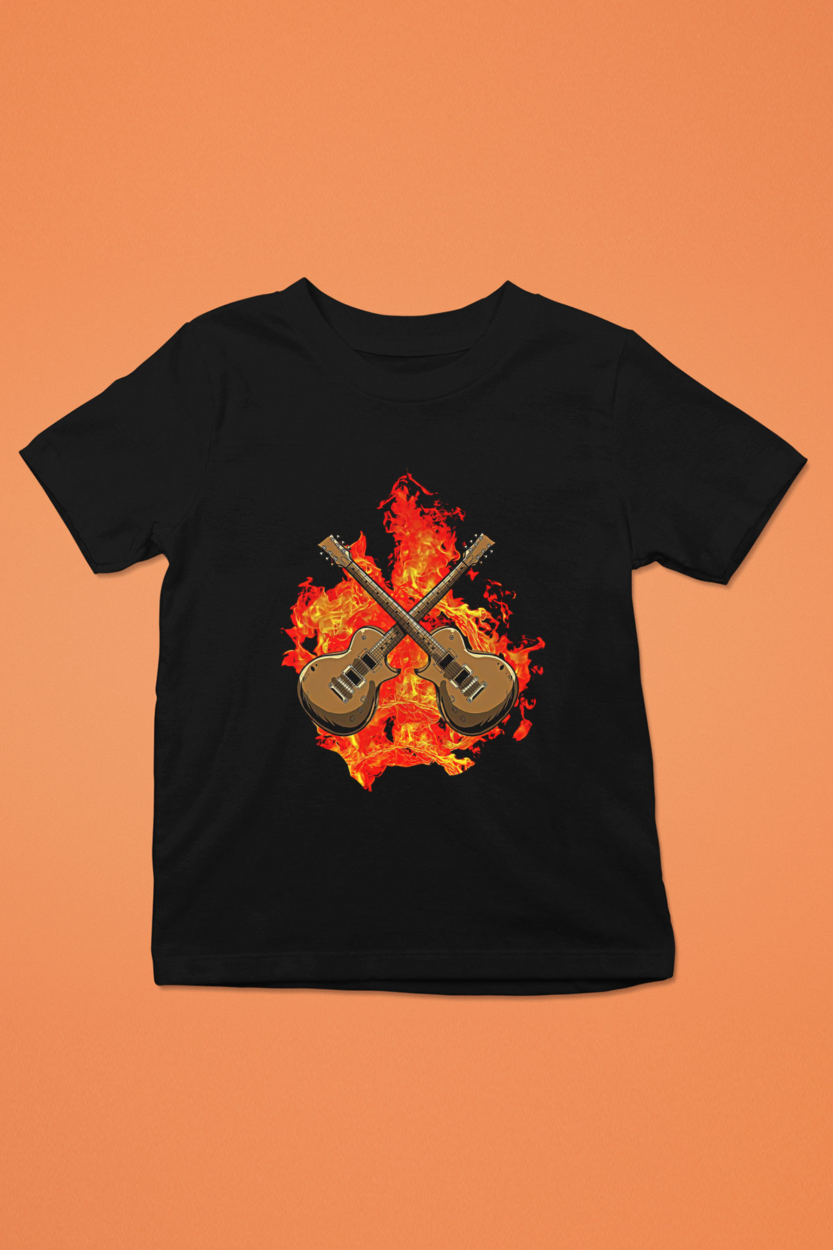 Elektro Gitar Baskılı Unisex Siyah Çocuk Tişört - Tshirt