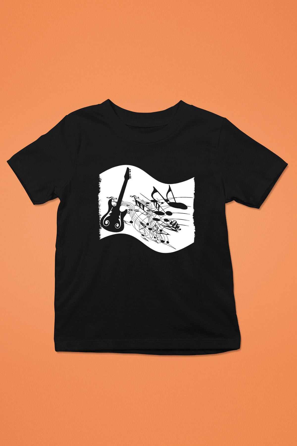 Elektro Gitar Baskılı Unisex Siyah Çocuk Tişört - Tshirt
