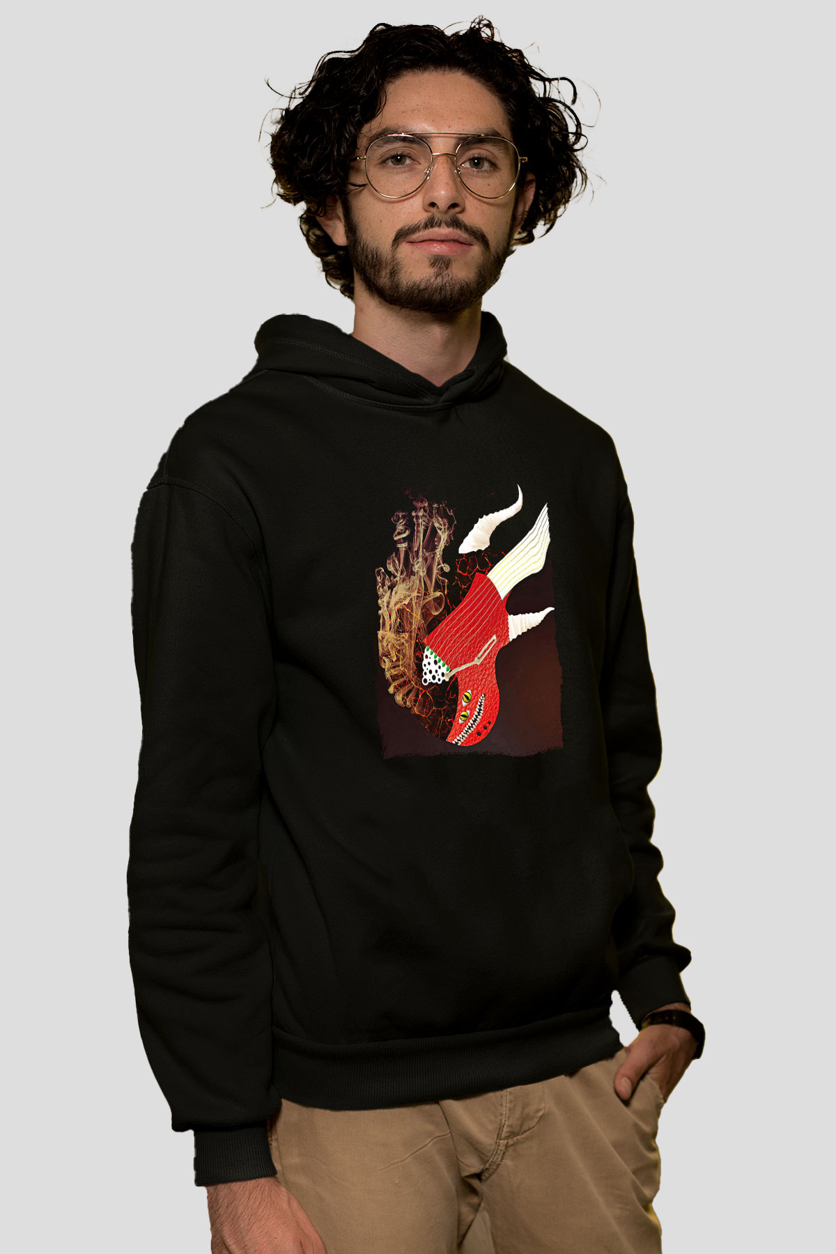 Elektro Gitar Baskılı Unisex Siyah Hoodie