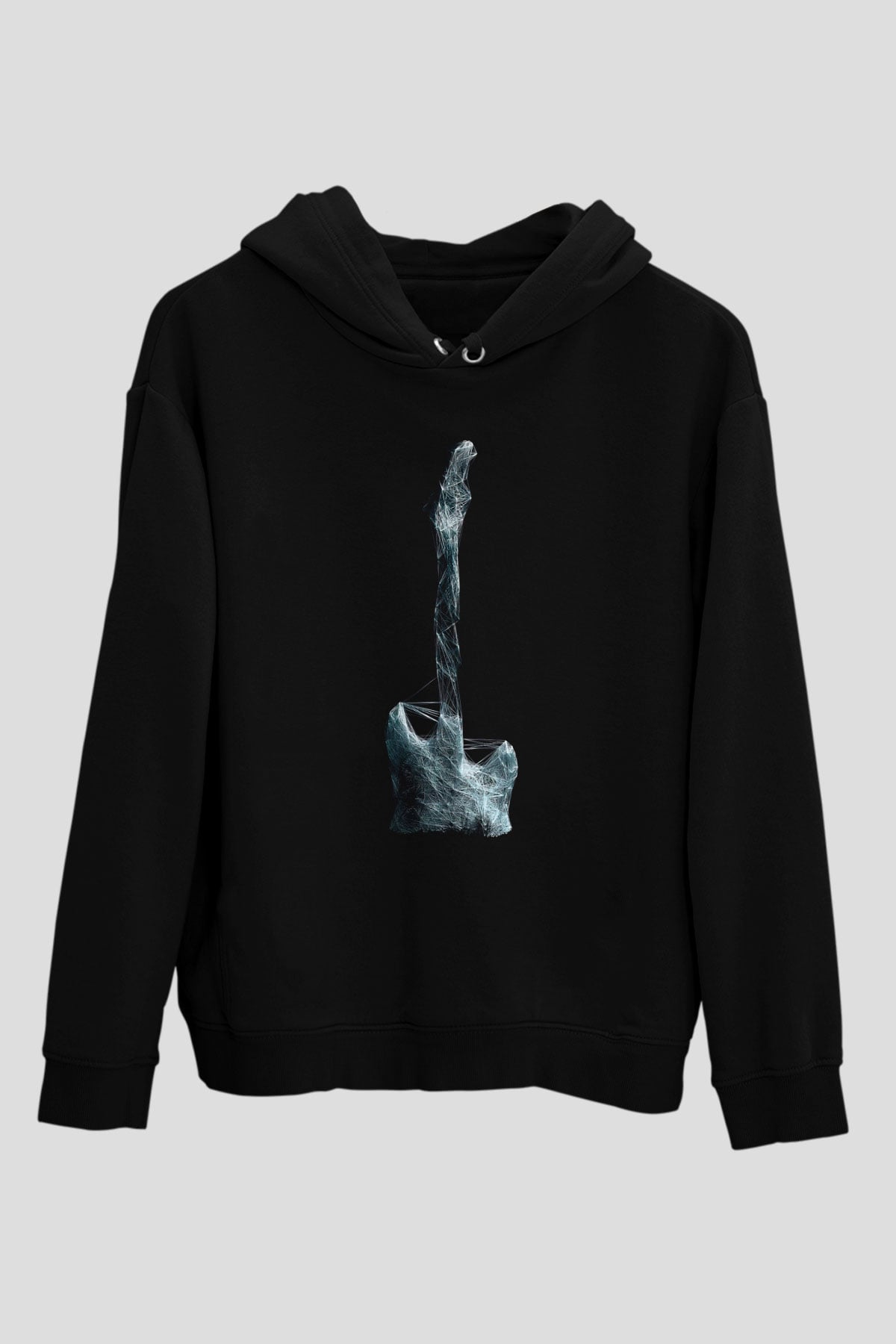 Elektro Gitar Baskılı Unisex Siyah Hoodie