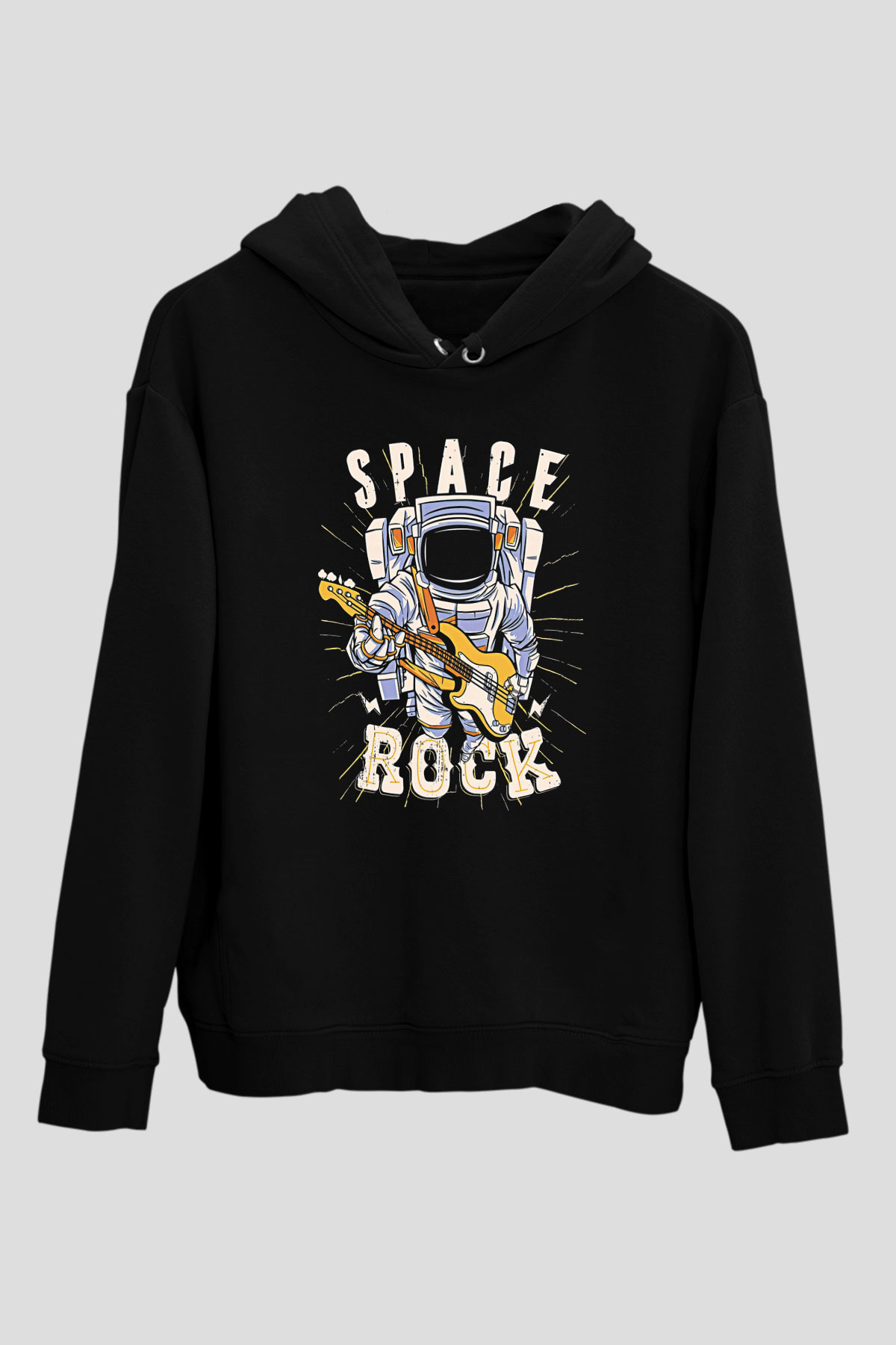 Elektro Gitar Baskılı Unisex Siyah Hoodie