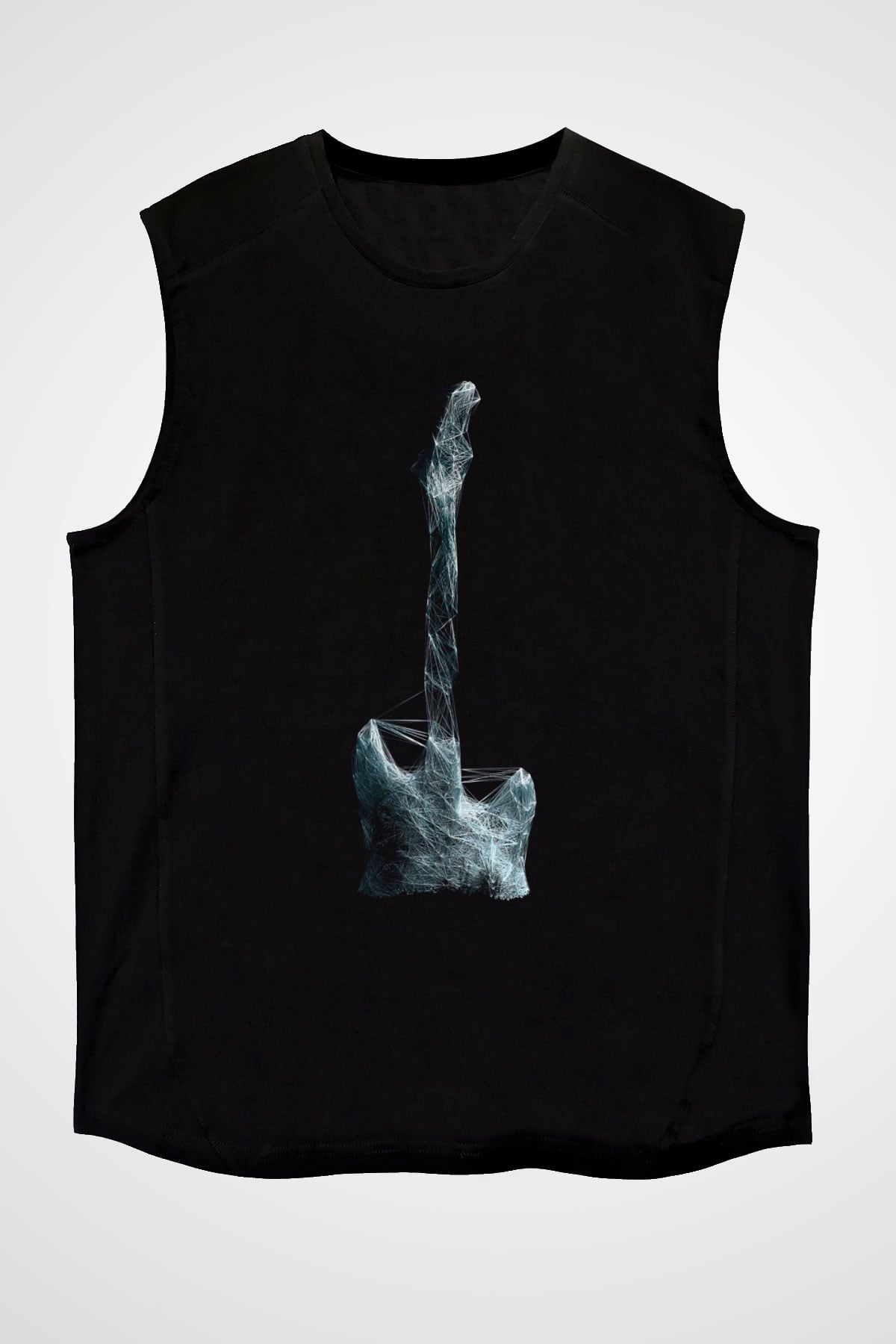 Elektro Gitar Baskılı Unisex Siyah Kolsuz Tişört - Tshirt