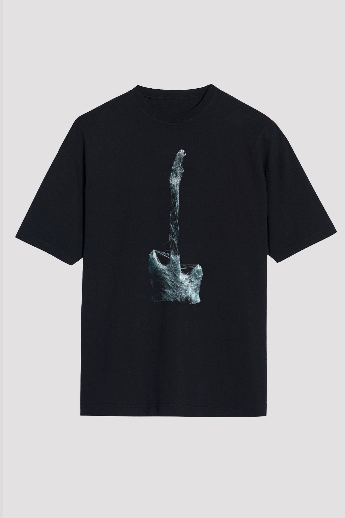 Elektro Gitar Baskılı Unisex Siyah Oversize Tişört - Tshirt