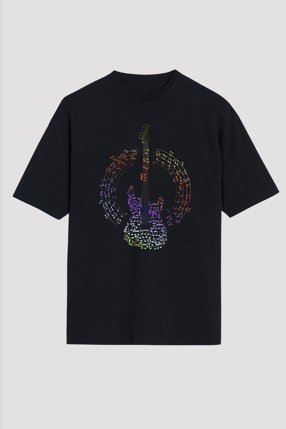 Elektro Gitar Baskılı Unisex Siyah Oversize Tişört - Tshirt