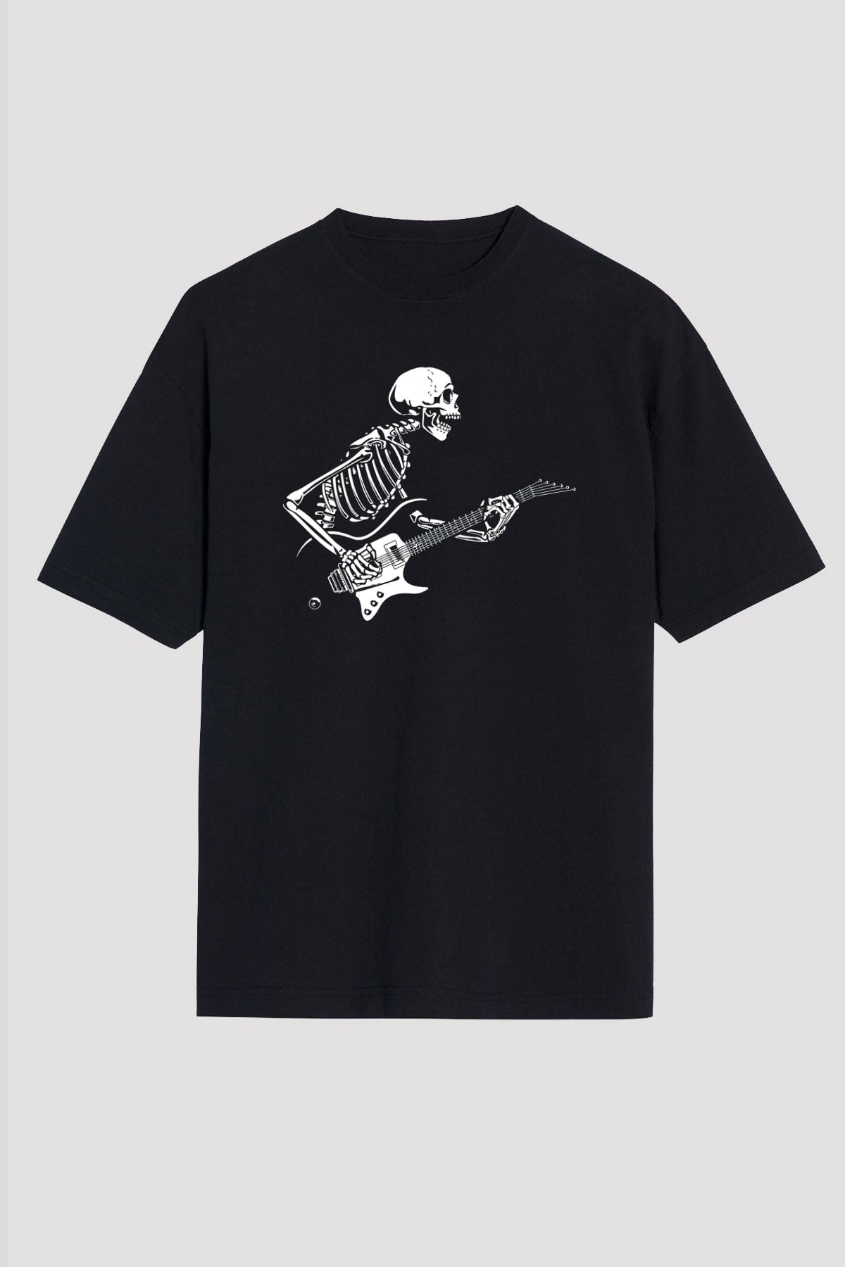 Elektro Gitar Baskılı Unisex Siyah Oversize Tişört - Tshirt