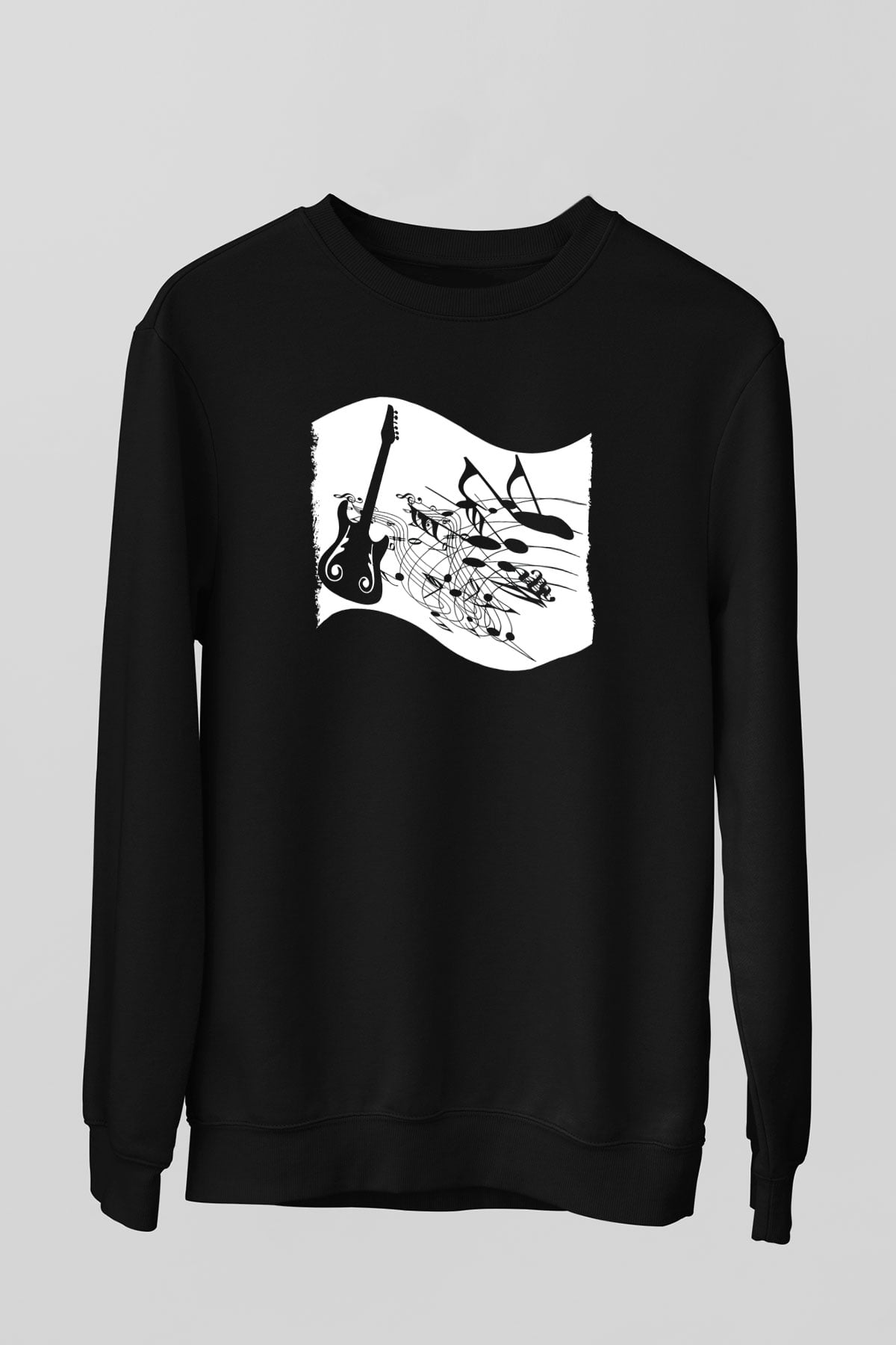 Elektro Gitar Baskılı Unisex Siyah Sweatshirt