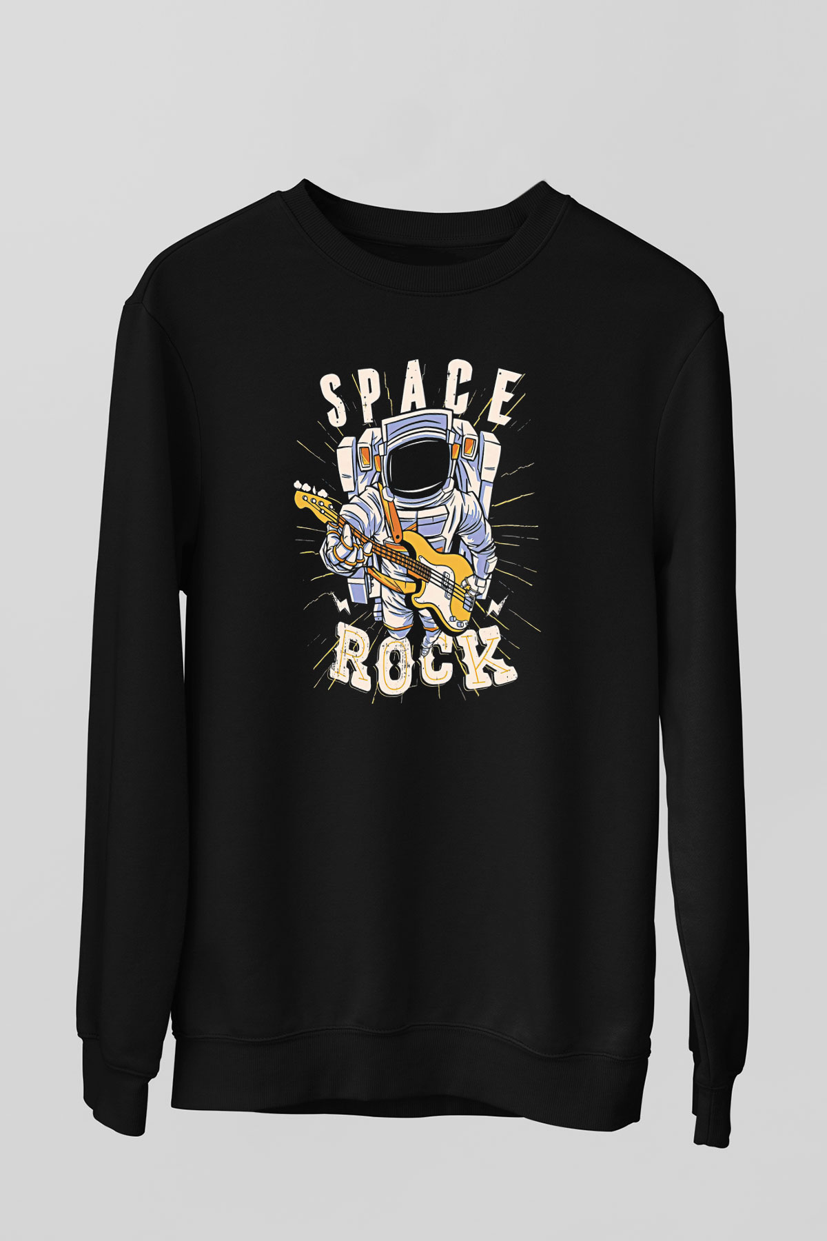Elektro Gitar Baskılı Unisex Siyah Sweatshirt